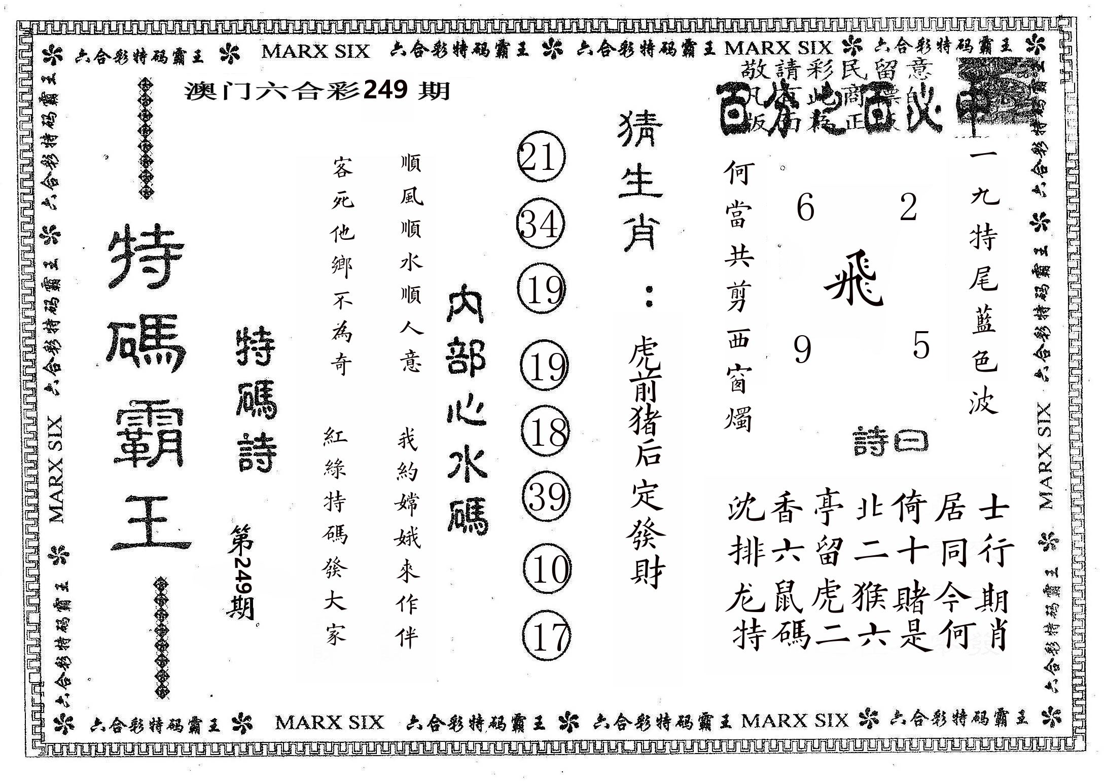 特码霸王B 第249期