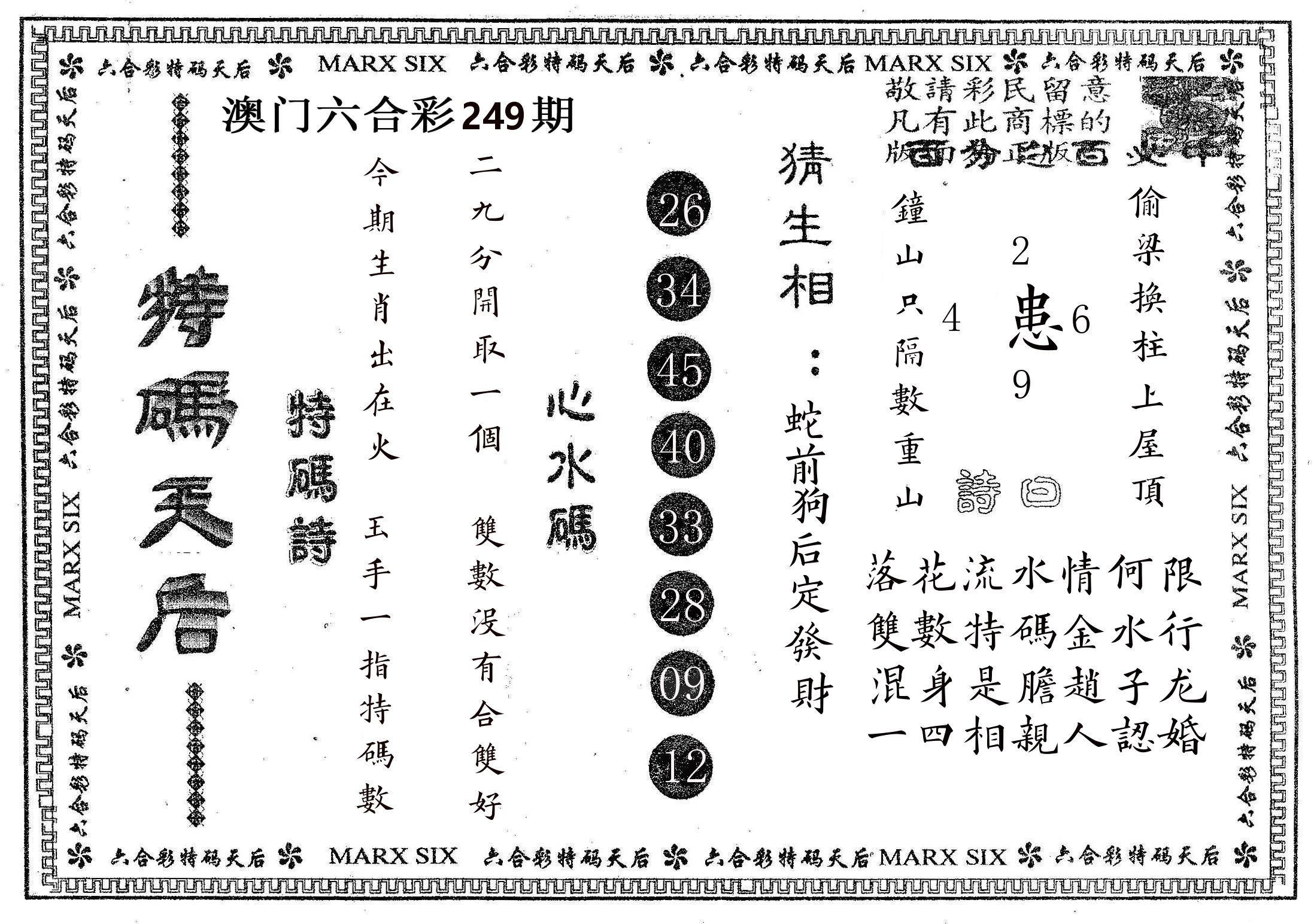 特码天后B 第249期