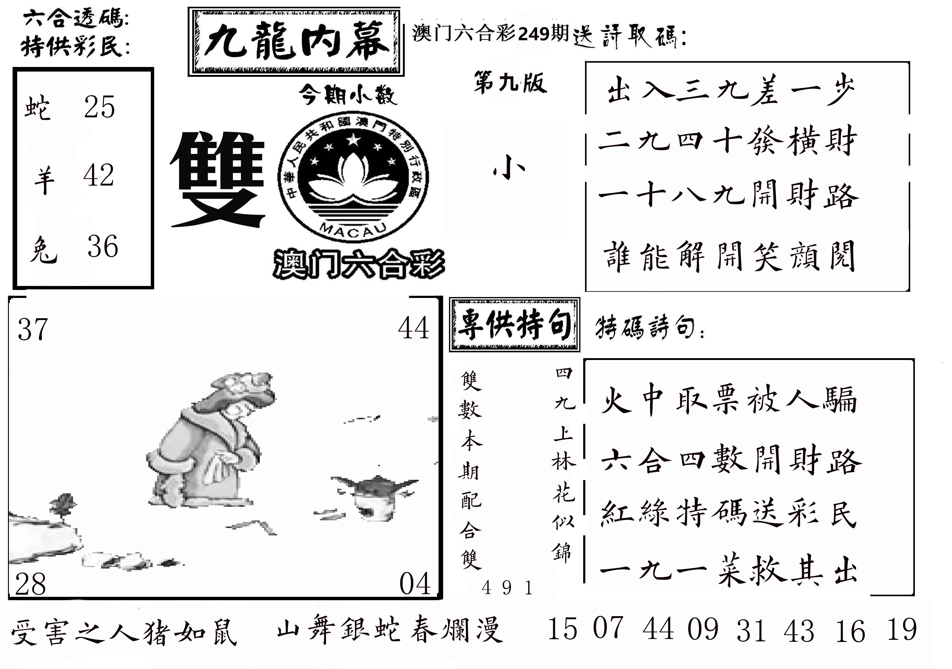 澳门传真3 第249期