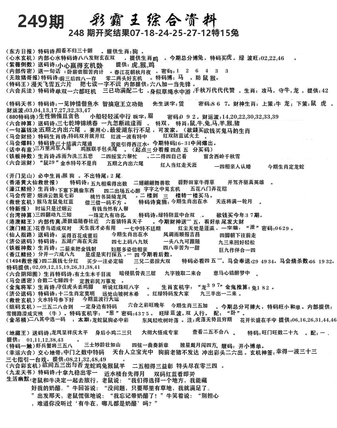 澳门综合资料 第249期