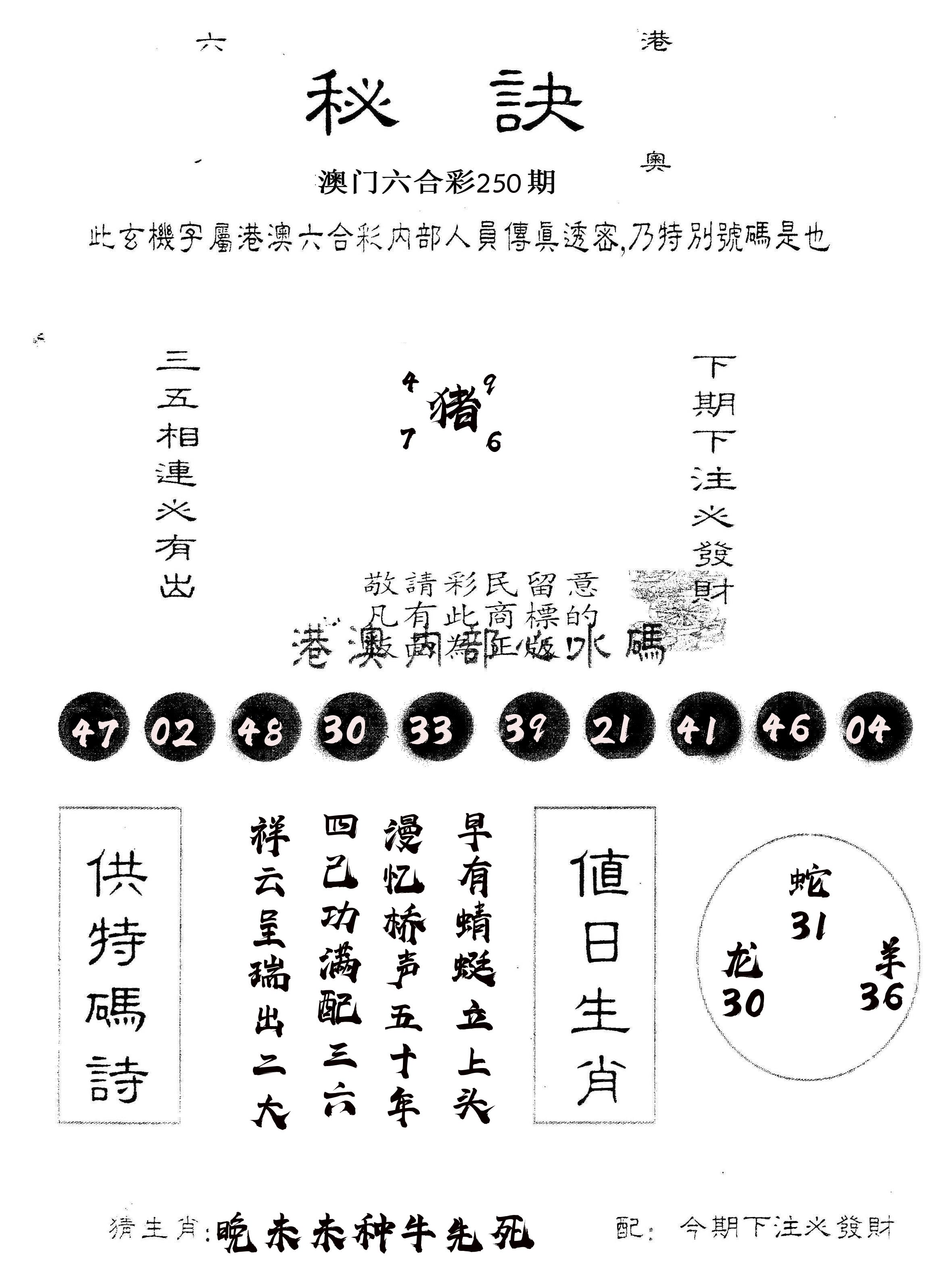 另版秘诀 第250期