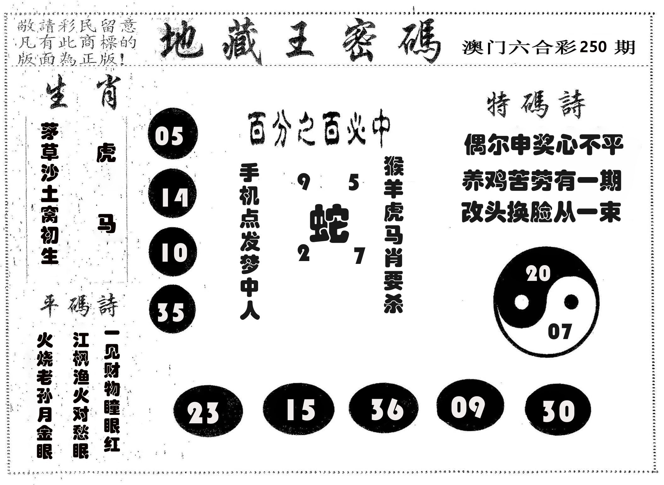 地藏王密码 第250期