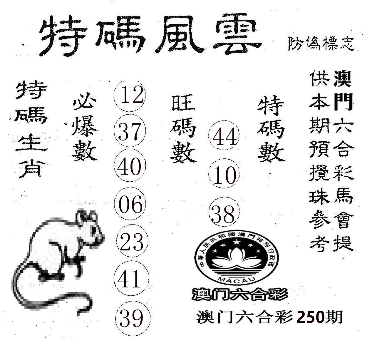 特码风云 第250期