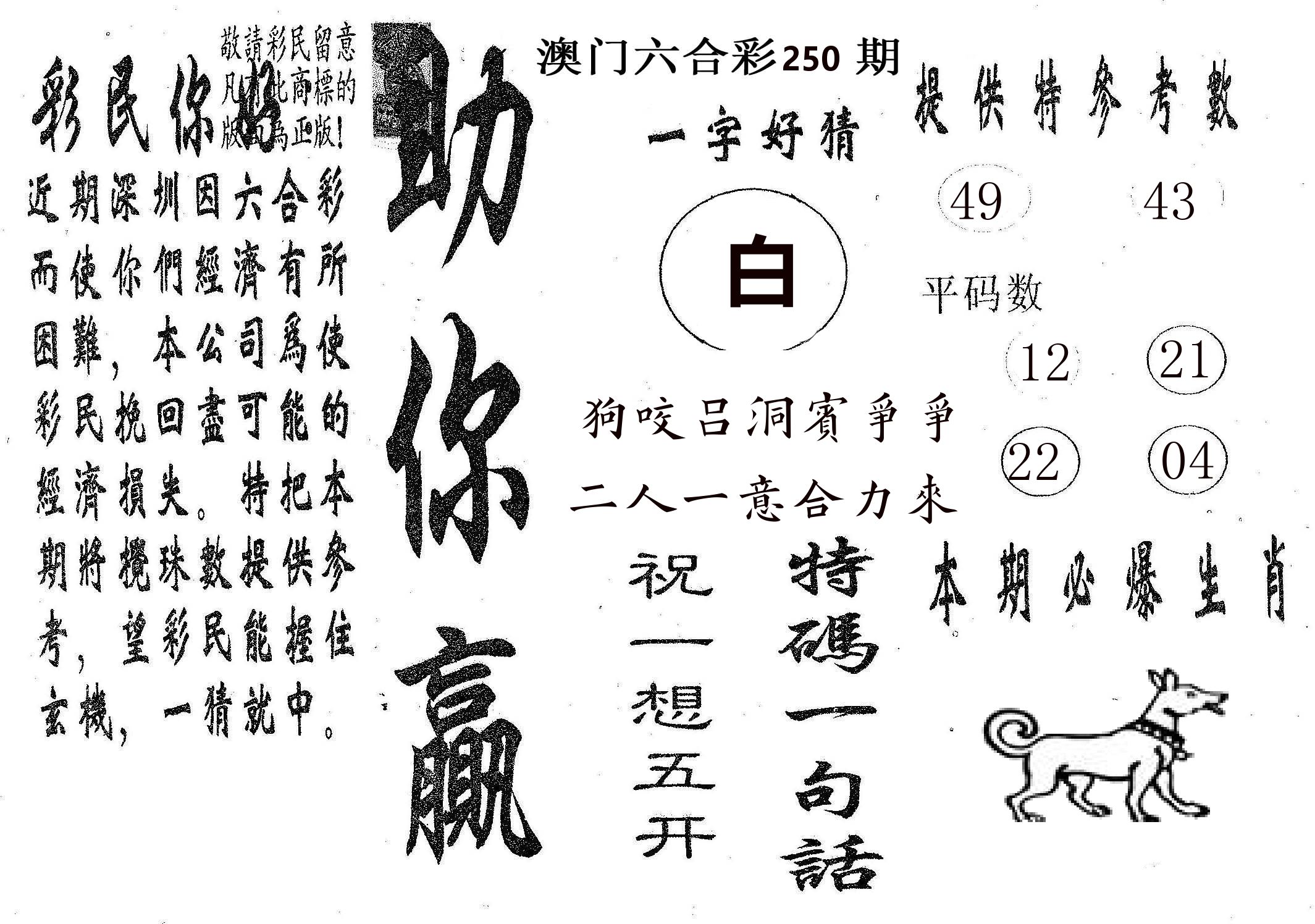助你赢 第250期
