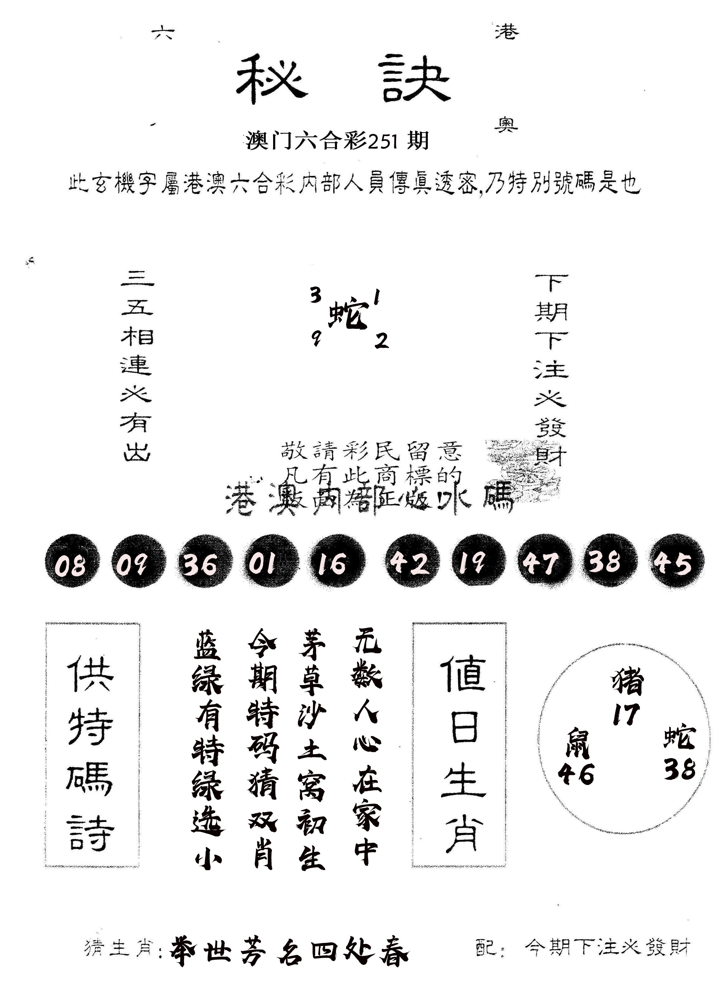 另版秘诀 第251期