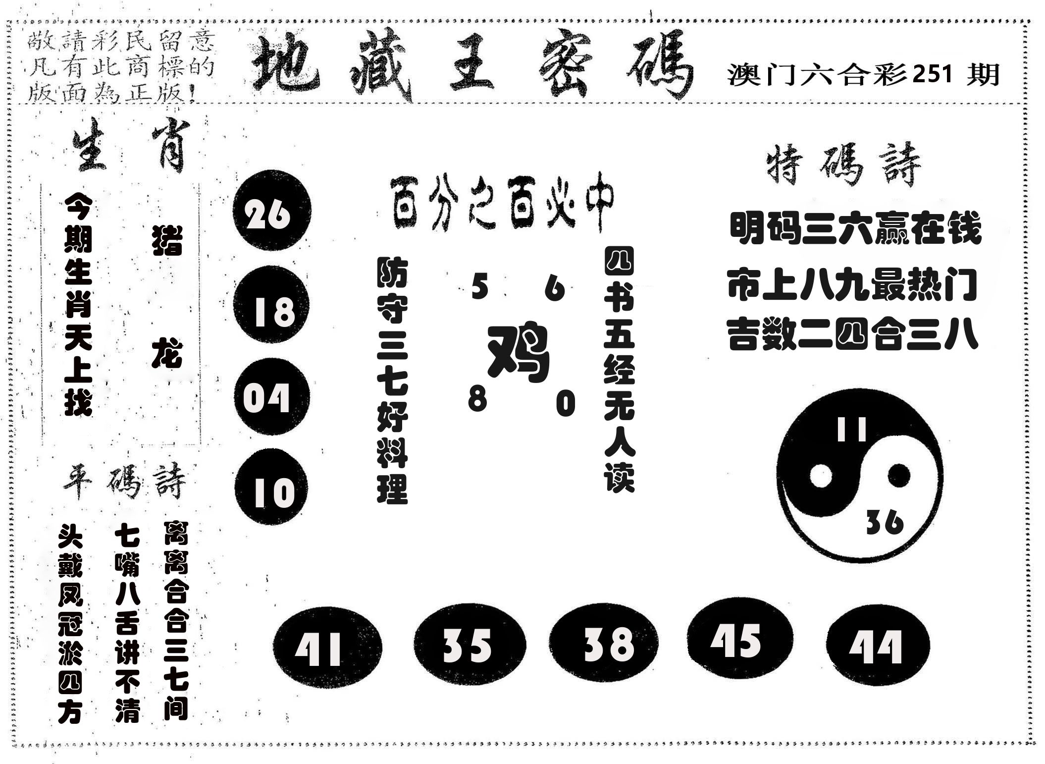 地藏王密码 第251期