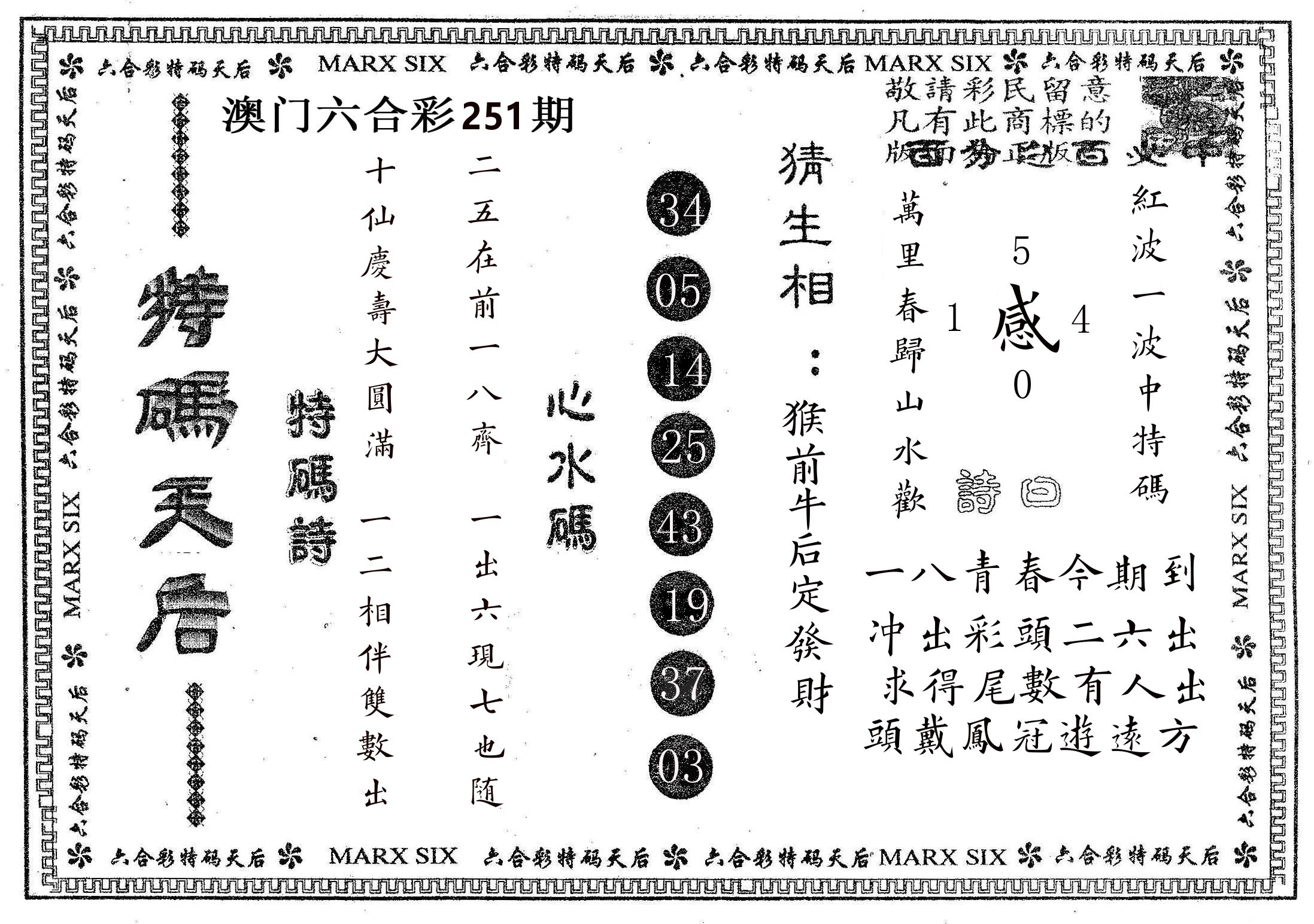 特码天后B 第251期