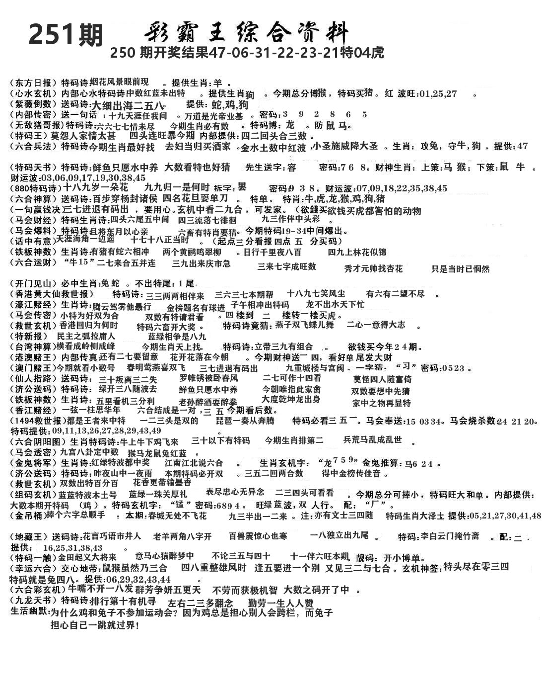 澳门综合资料 第251期