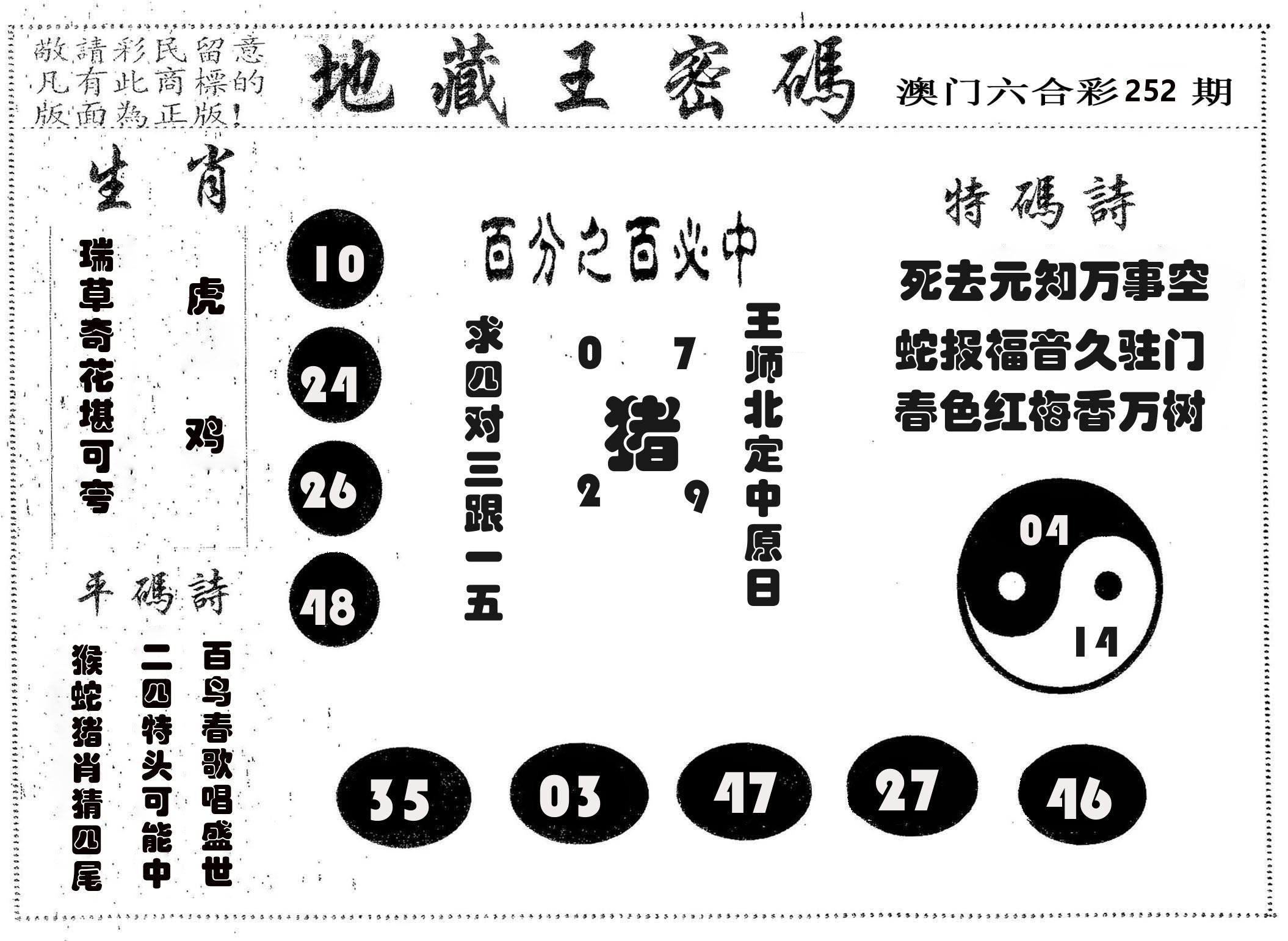 地藏王密码 第252期
