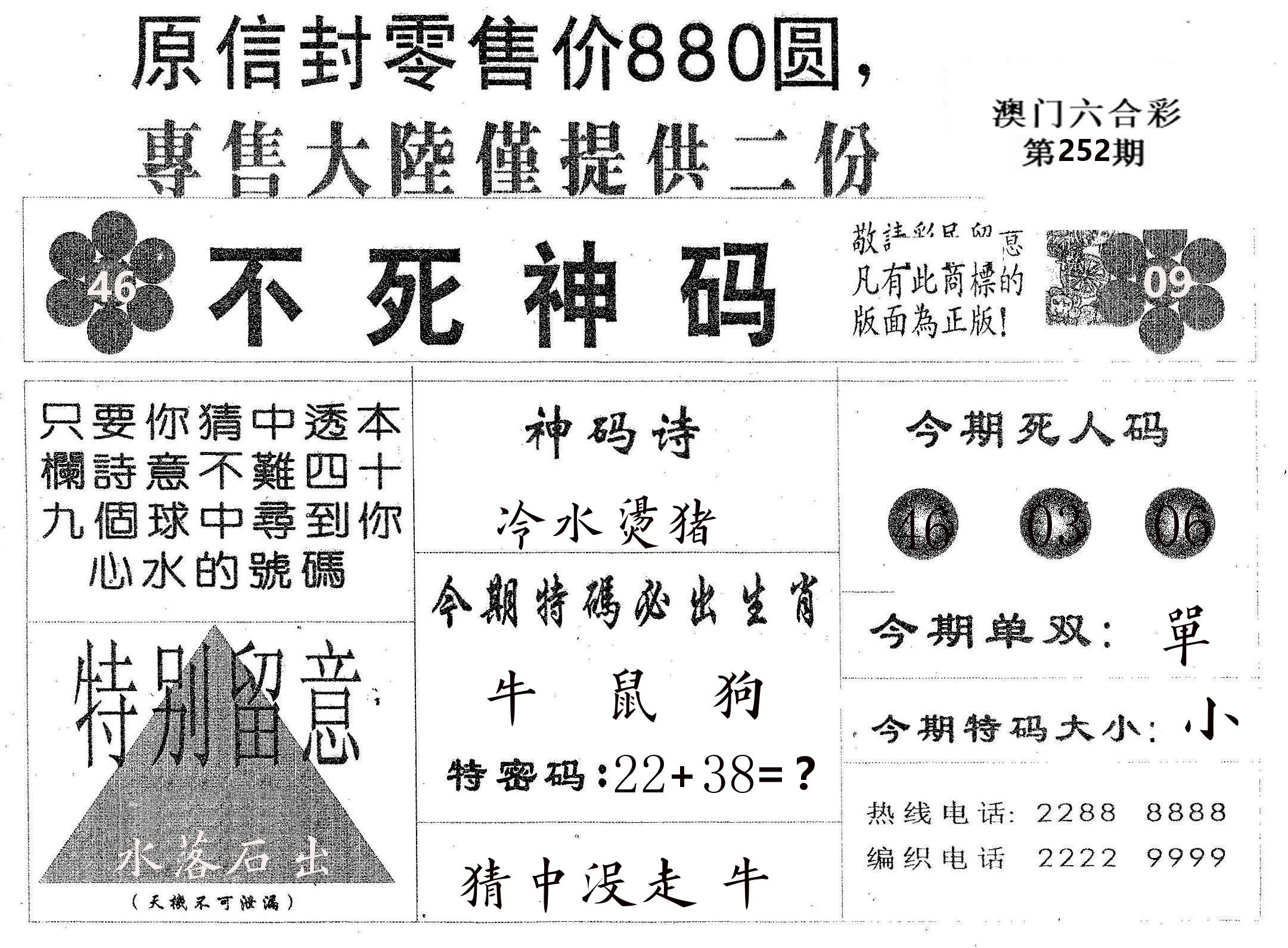 不死码B 第252期