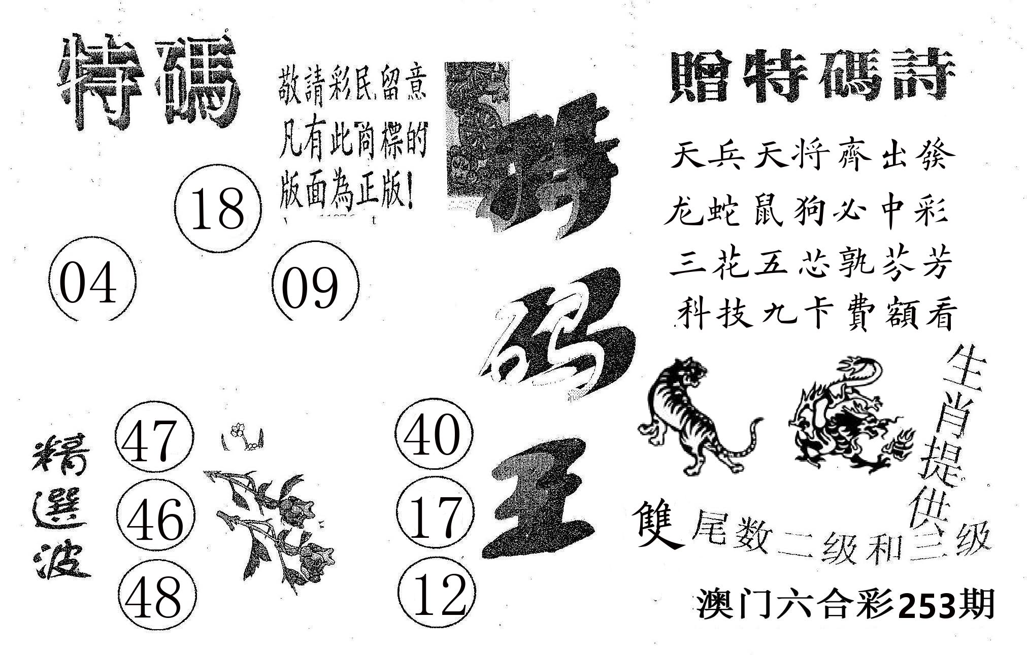 特码王A 第253期