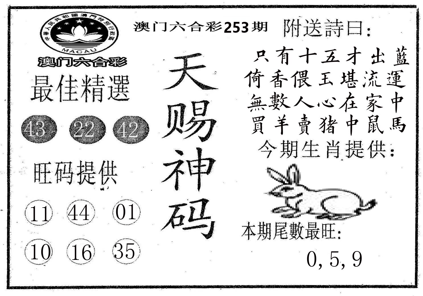 天赐神码 第253期