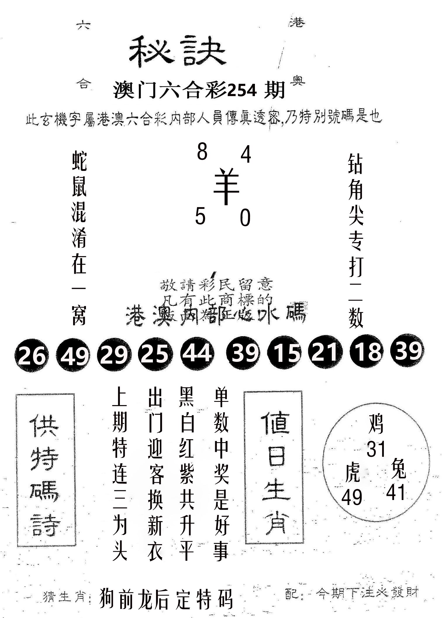 秘决 第254期
