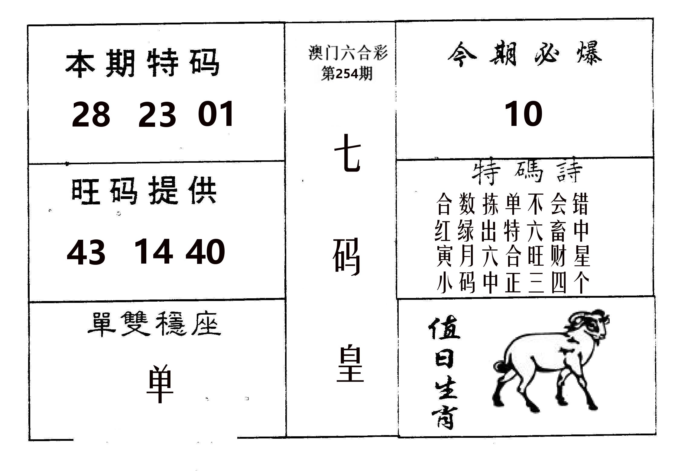 七码皇 第254期