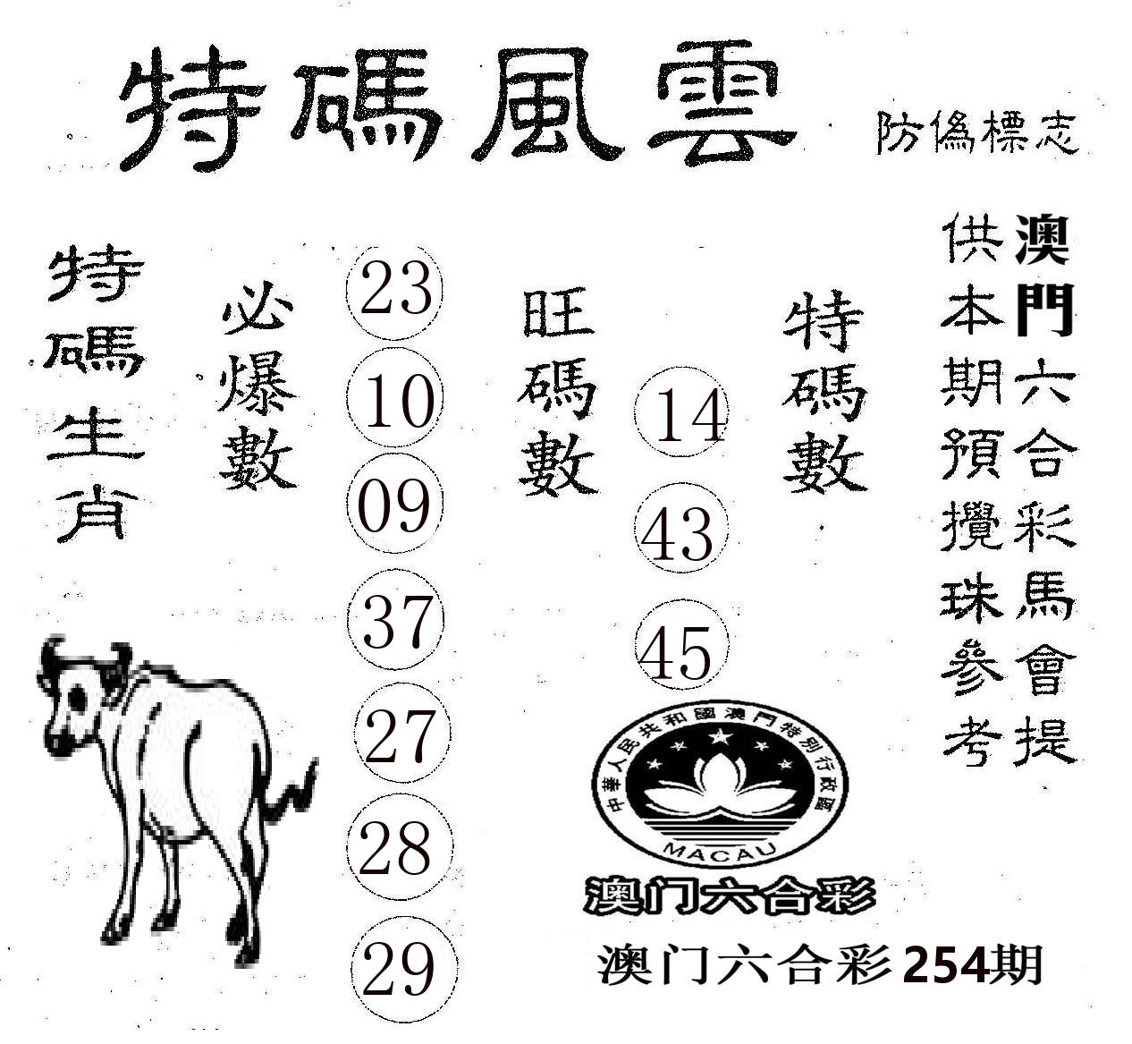 特码风云 第254期