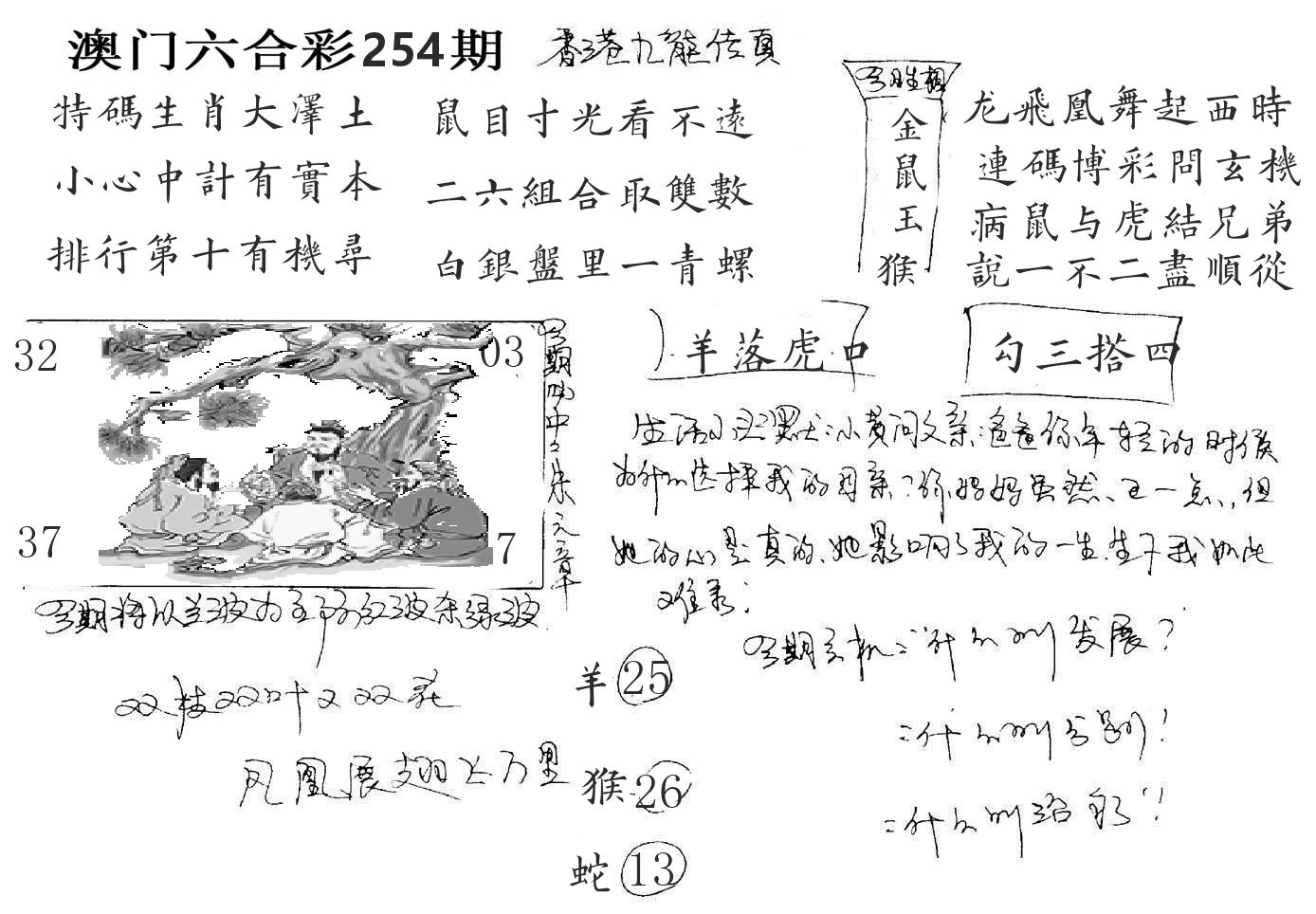 澳门手写九龙 第254期
