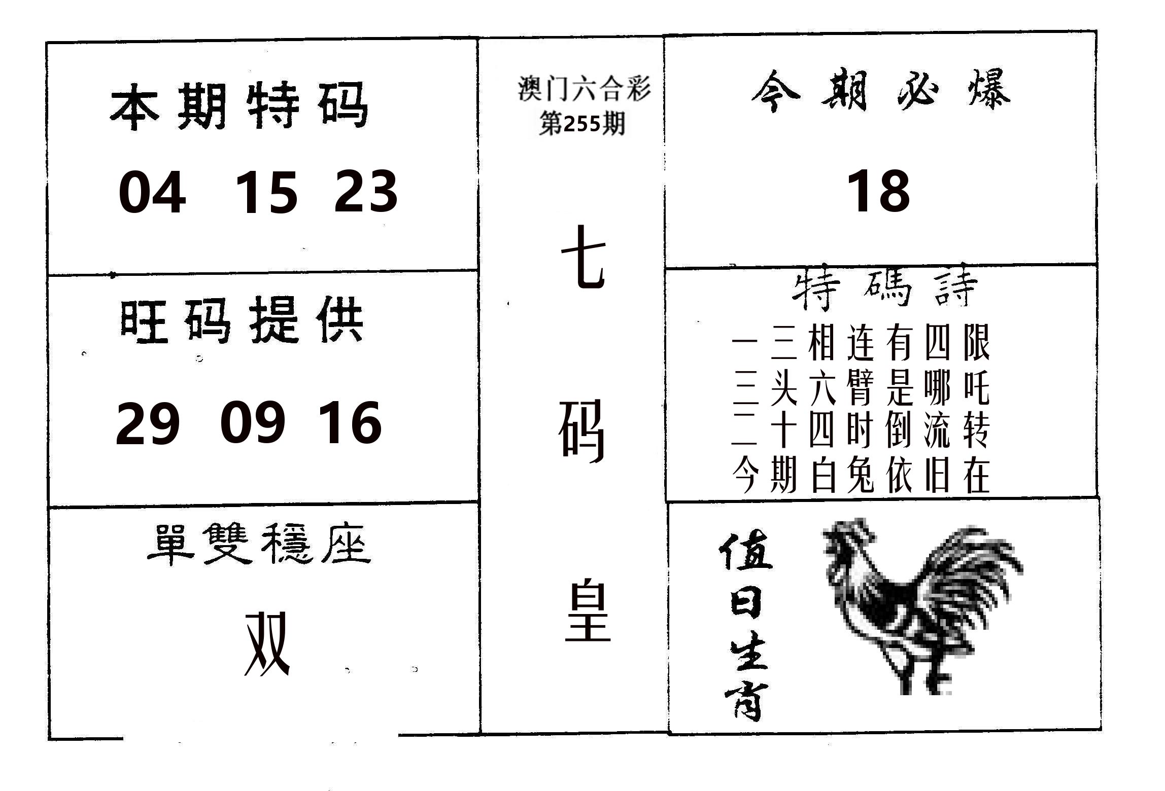 七码皇 第255期