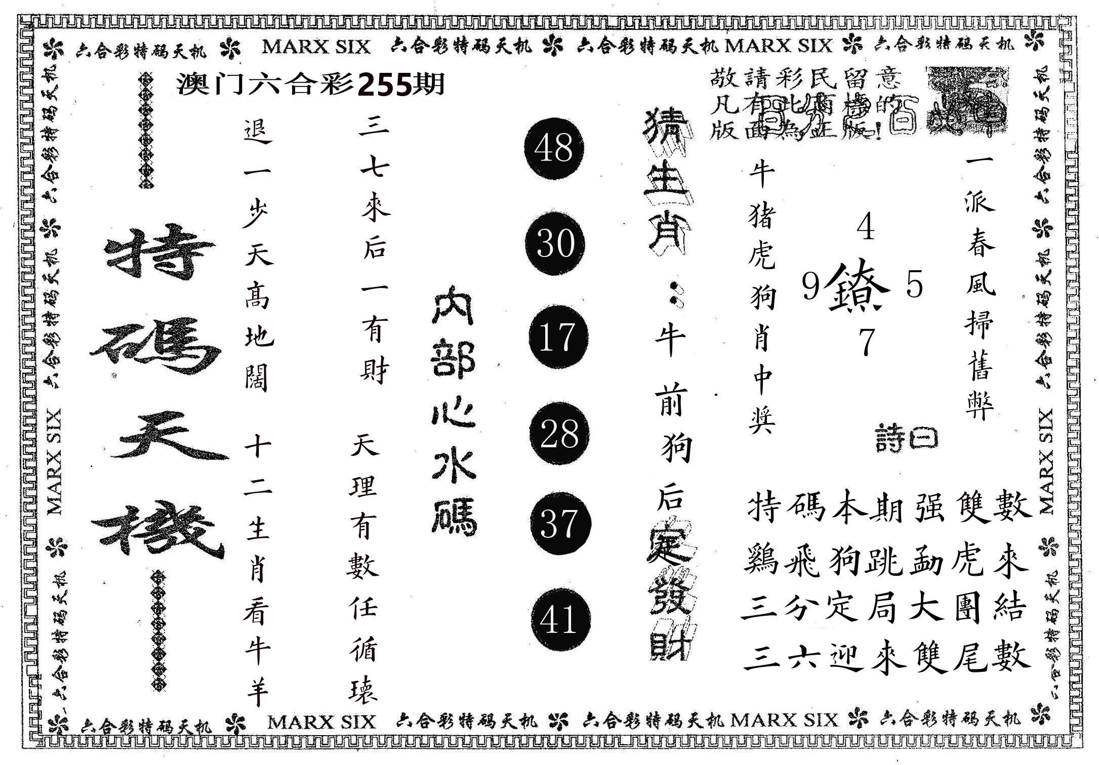 特码天机 第255期
