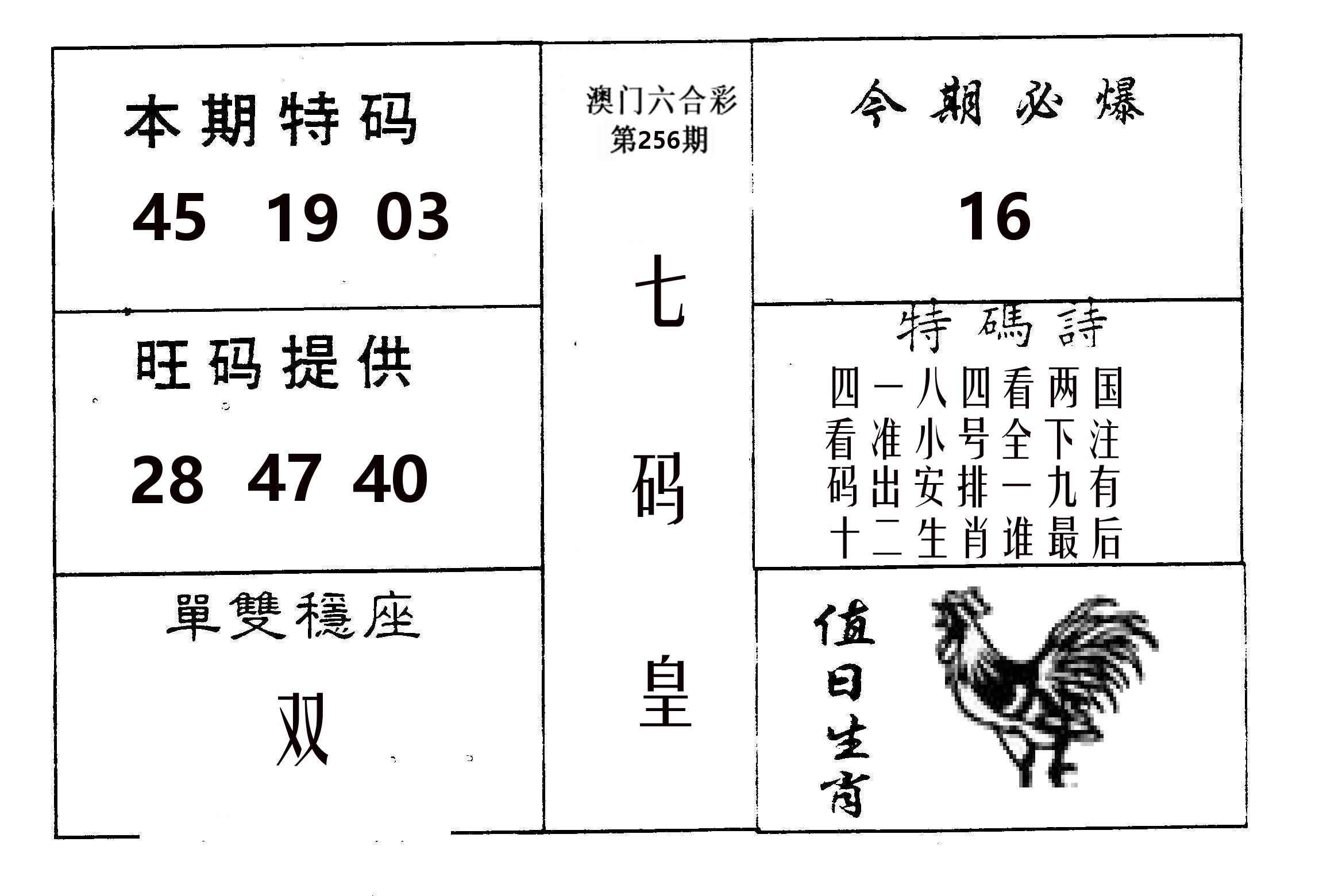 七码皇 第256期
