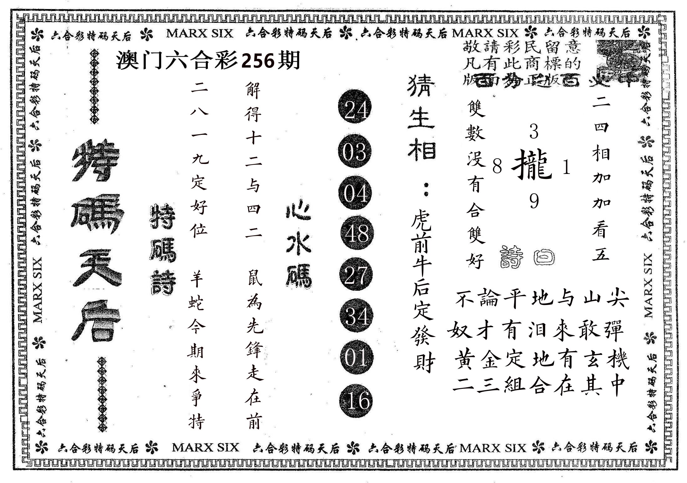 特码天后B 第256期