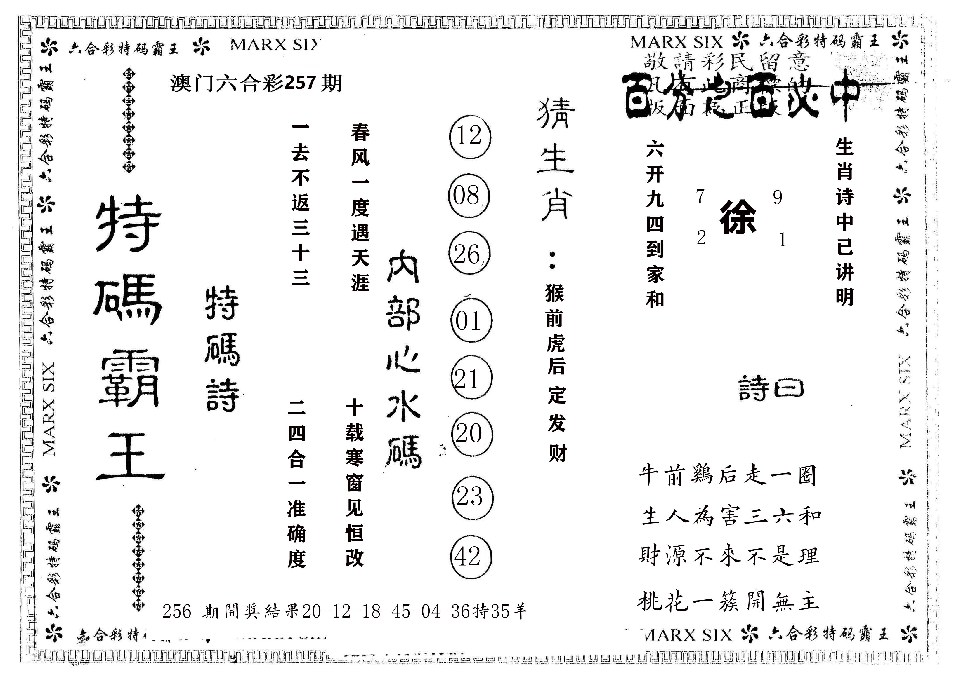 另版特码霸王 第257期