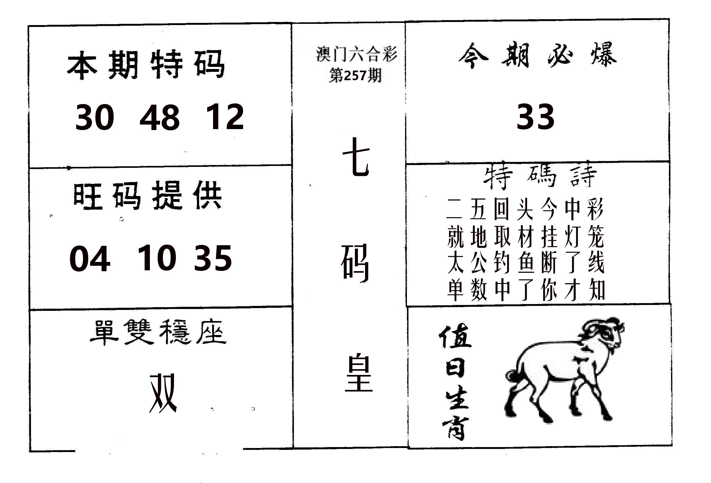 七码皇 第257期