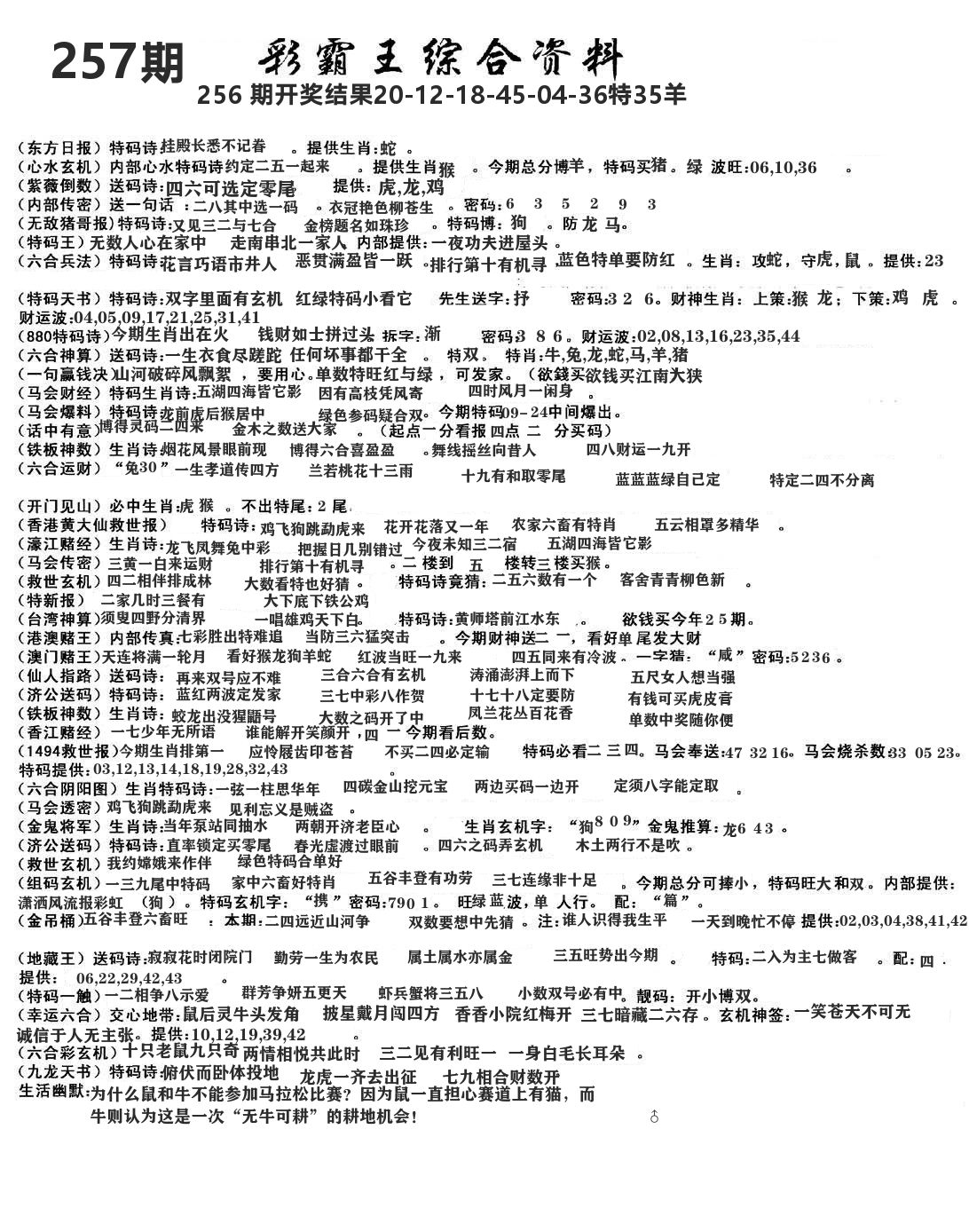 澳门综合资料 第257期