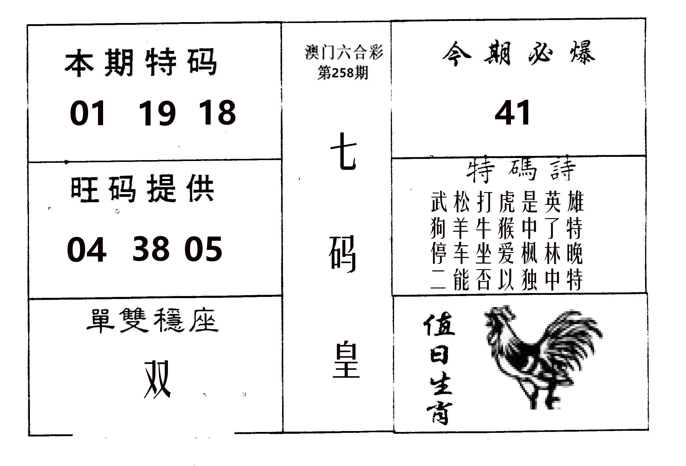七码皇 第258期