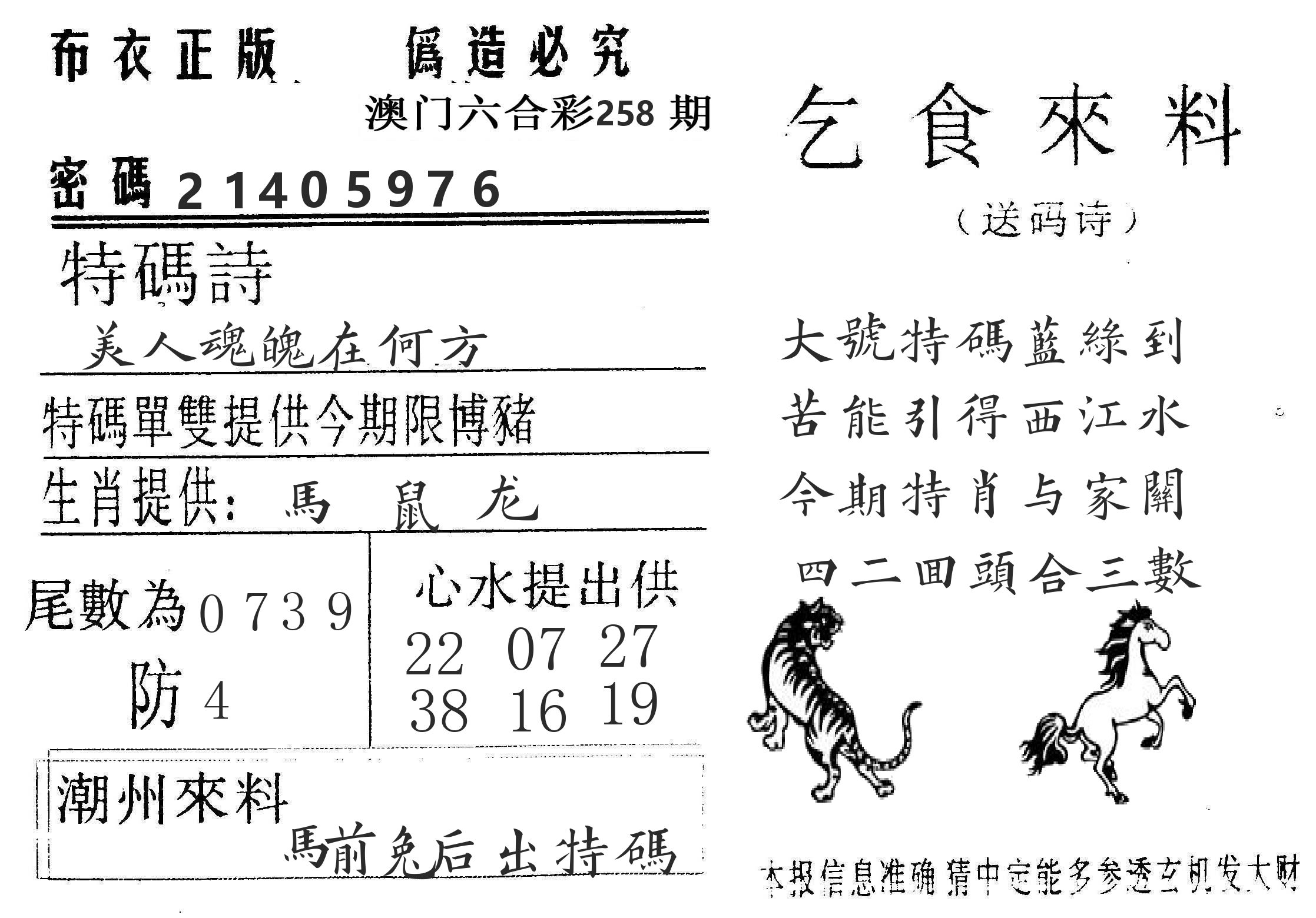 千禧码王 第258期
