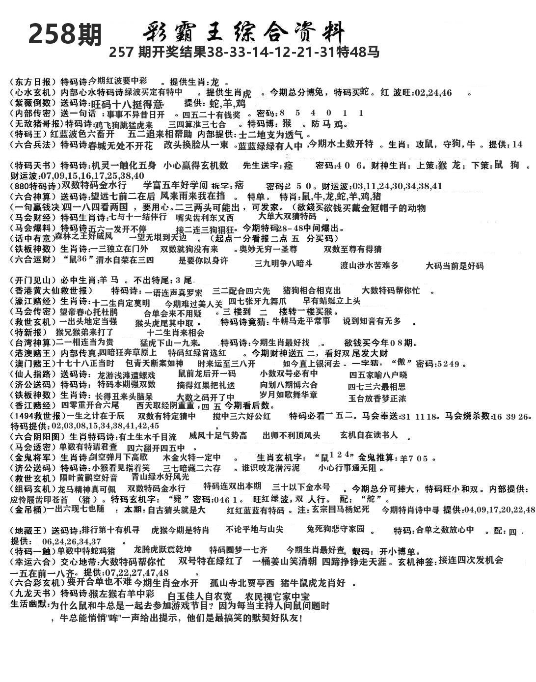 澳门综合资料 第258期