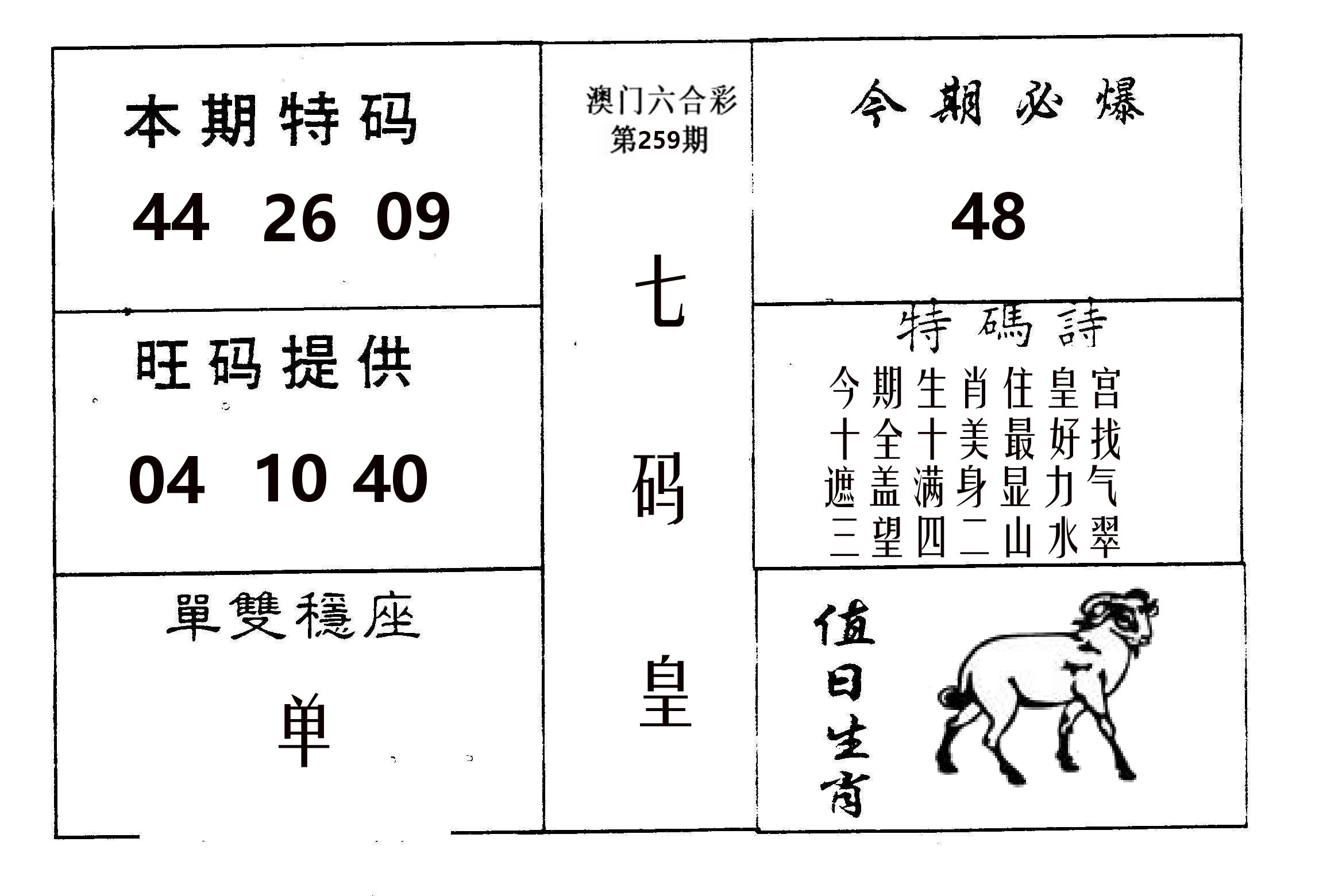 七码皇 第259期
