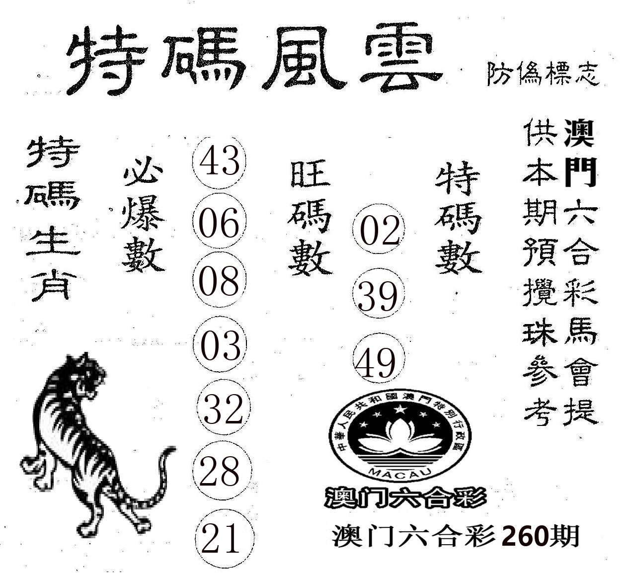 特码风云 第260期