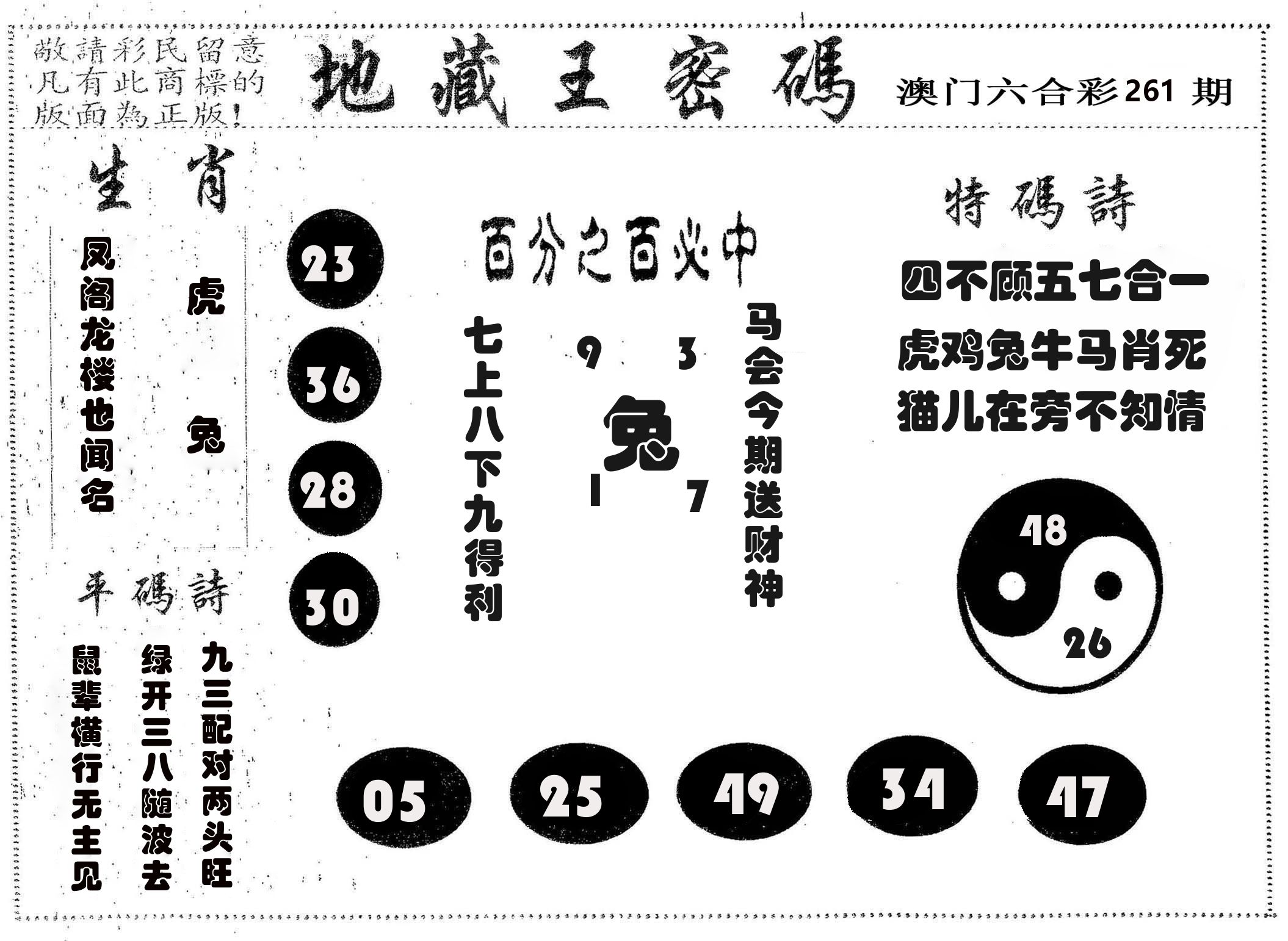 地藏王密码 第261期