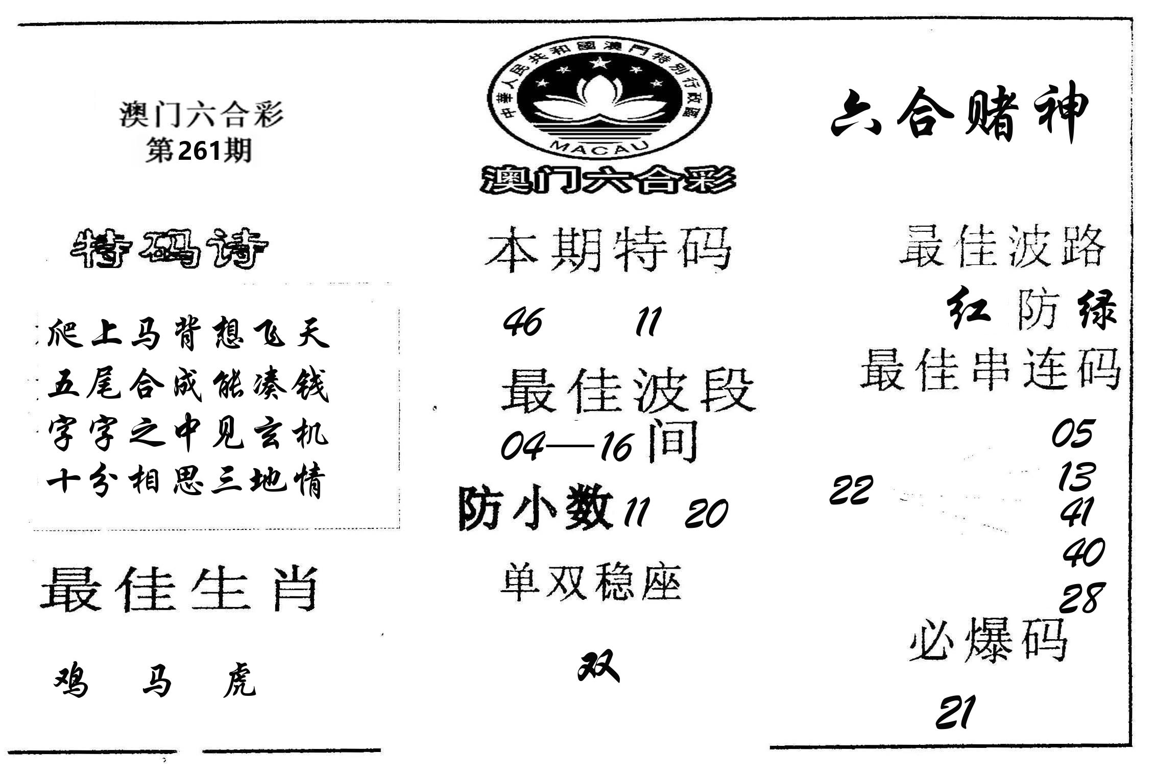 六合赌神 第261期