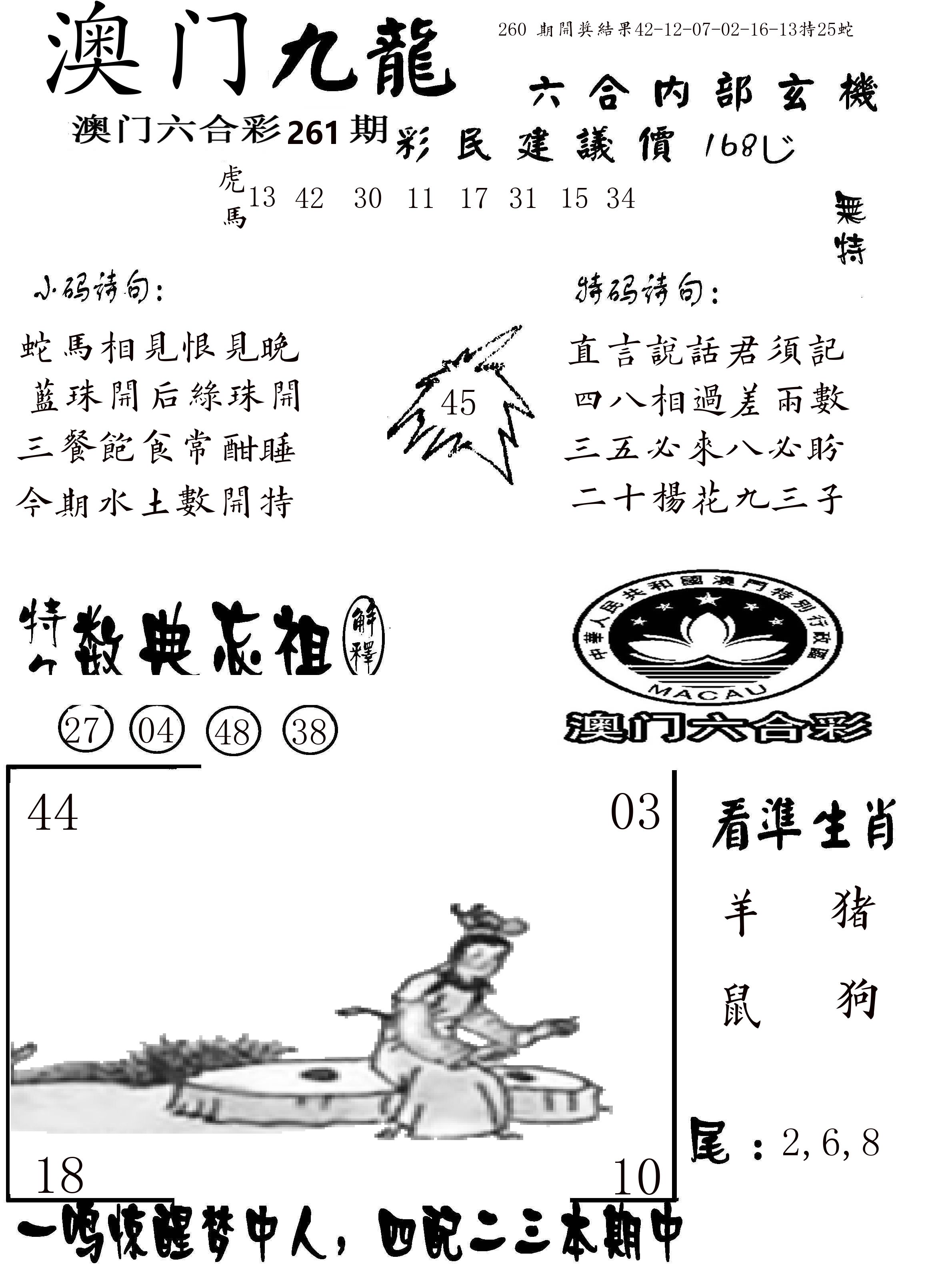 澳门传真1 第261期
