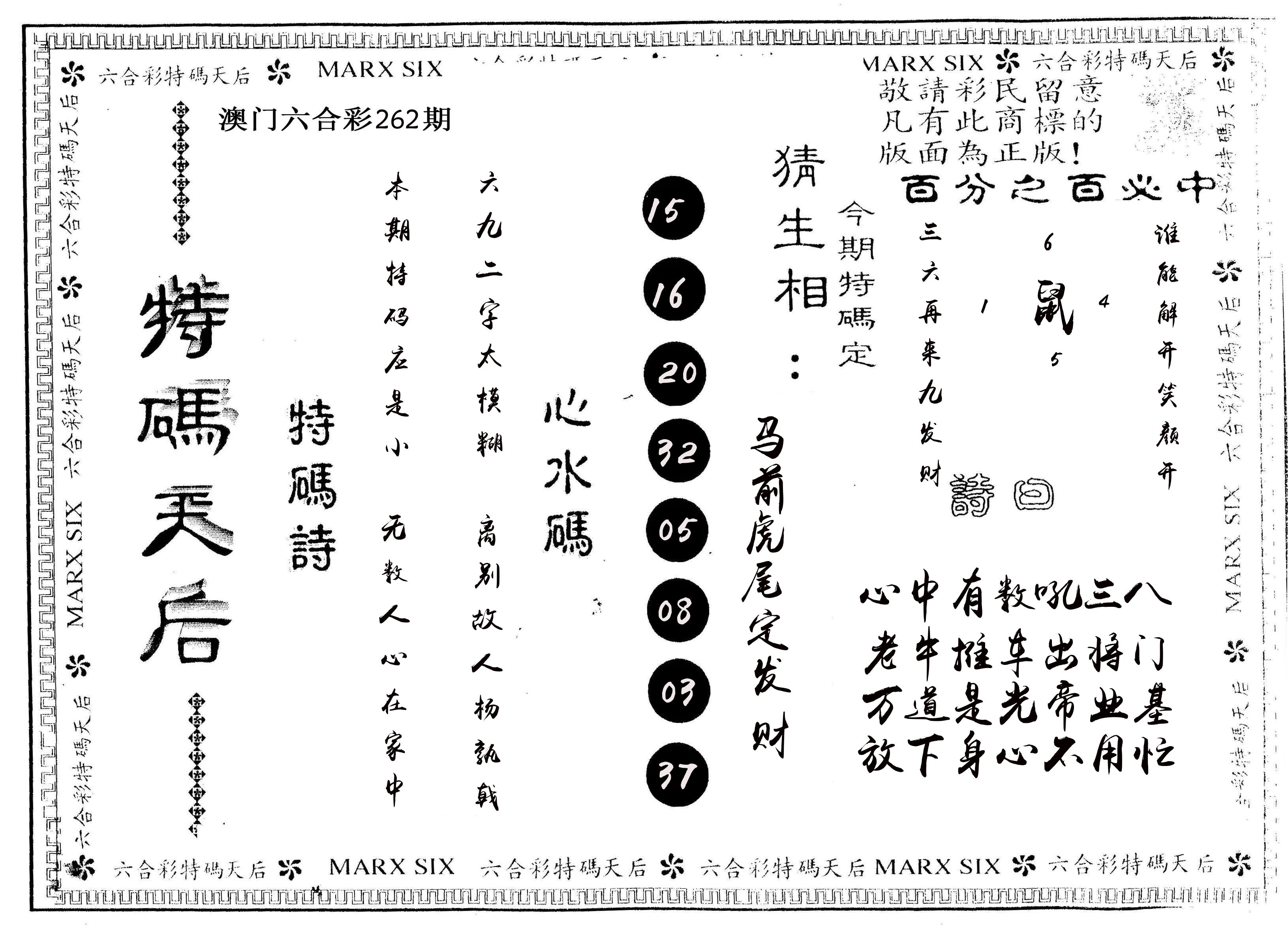 另版特码天后 第262期