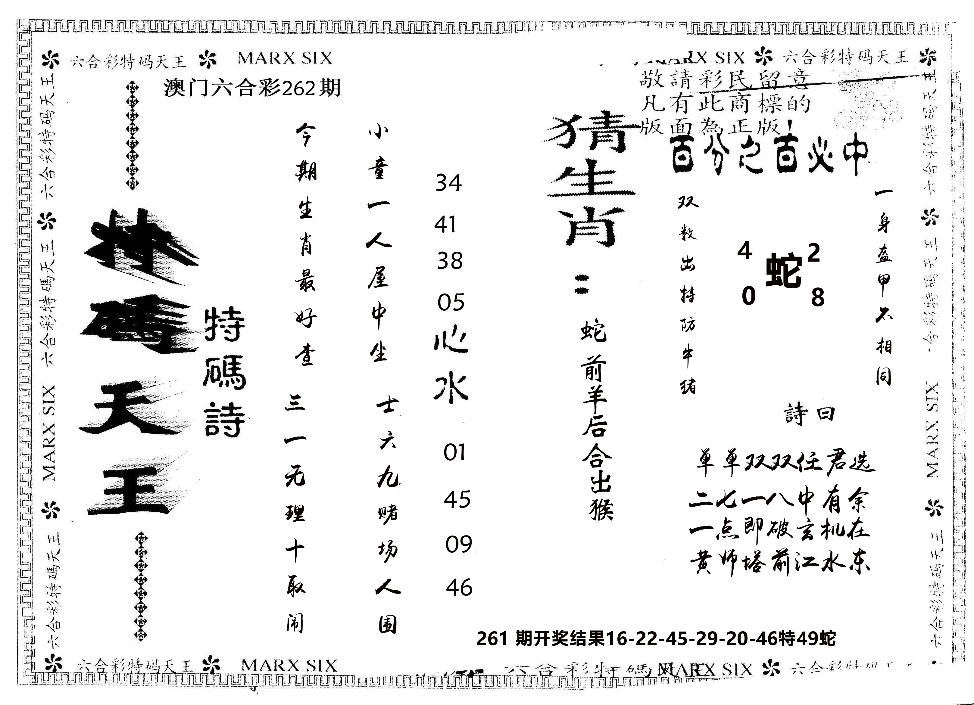 另版特码天王 第262期