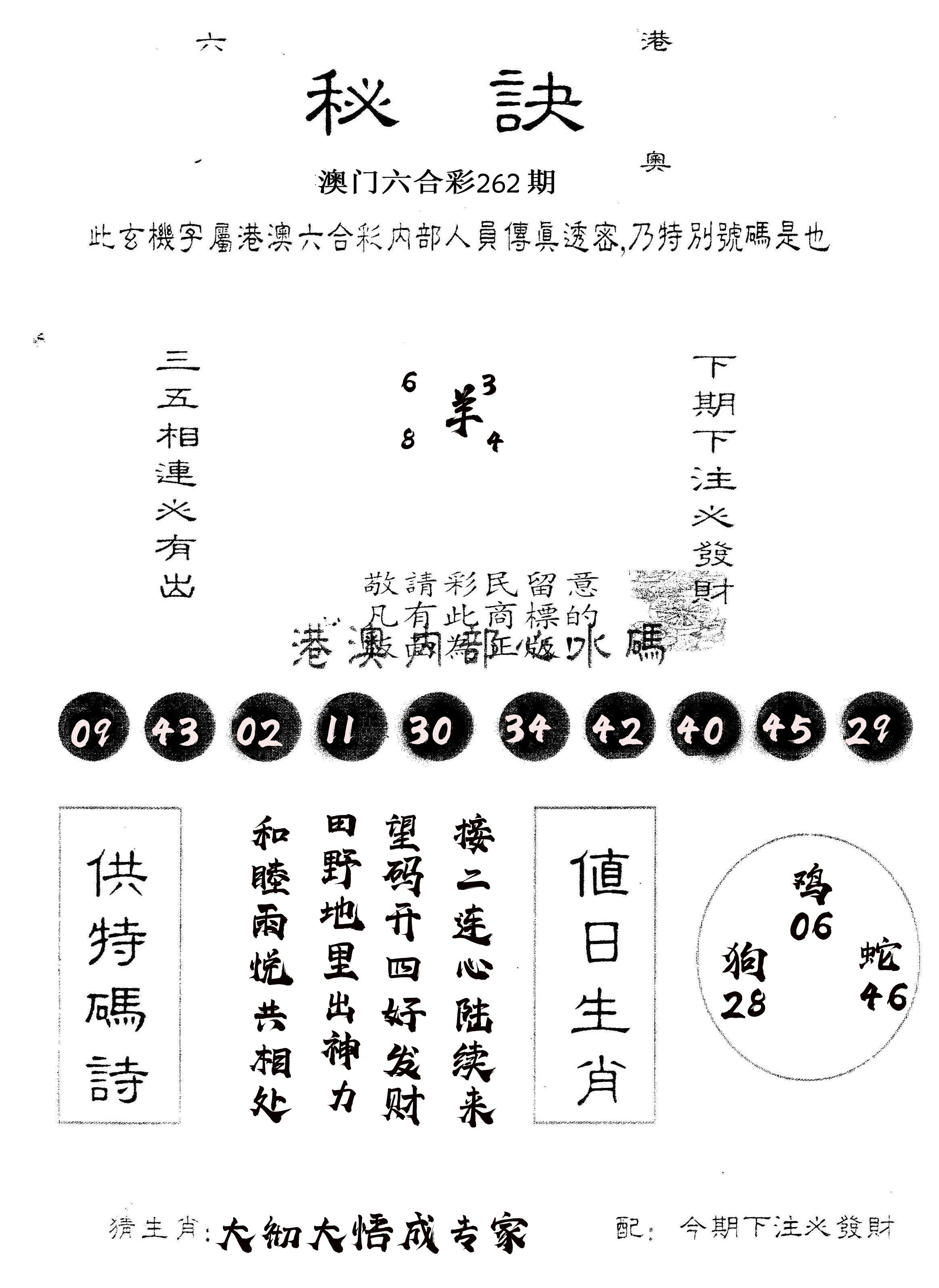 另版秘诀 第262期