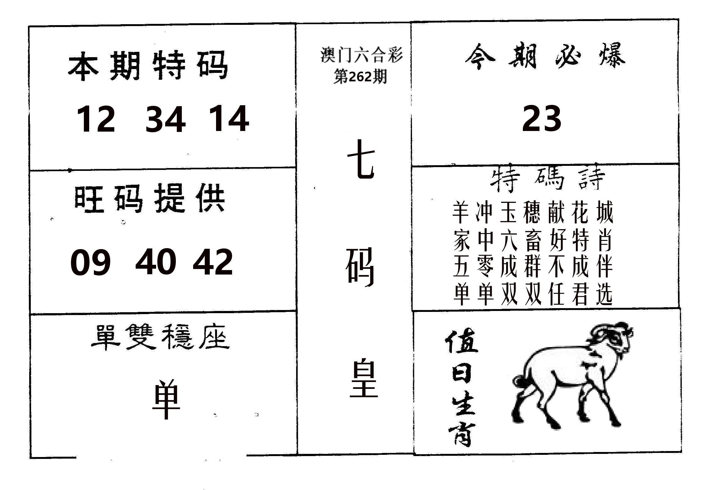 七码皇 第262期