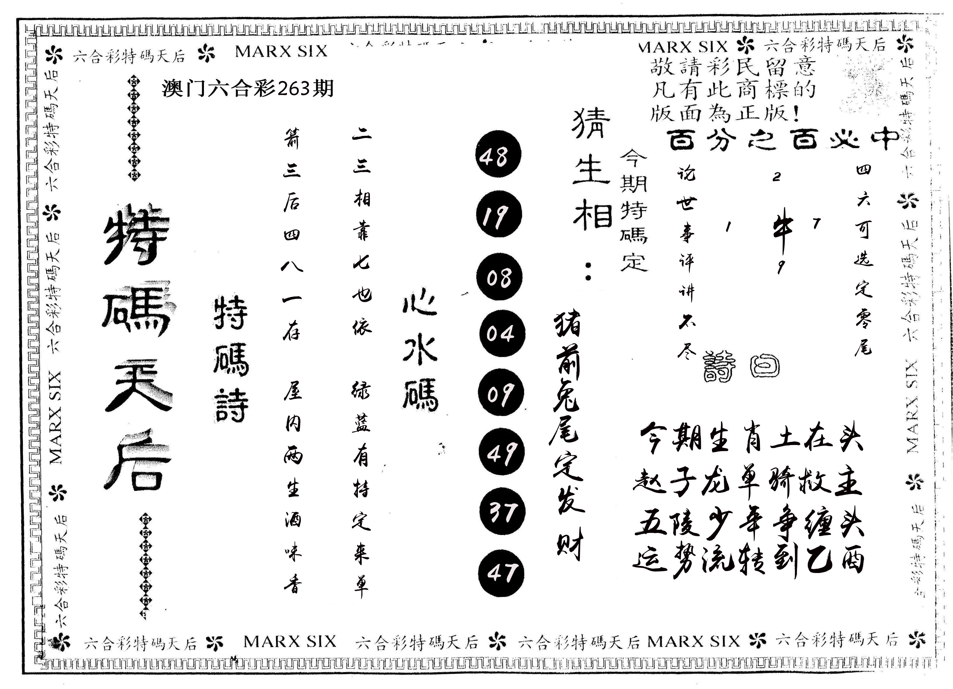 另版特码天后 第263期