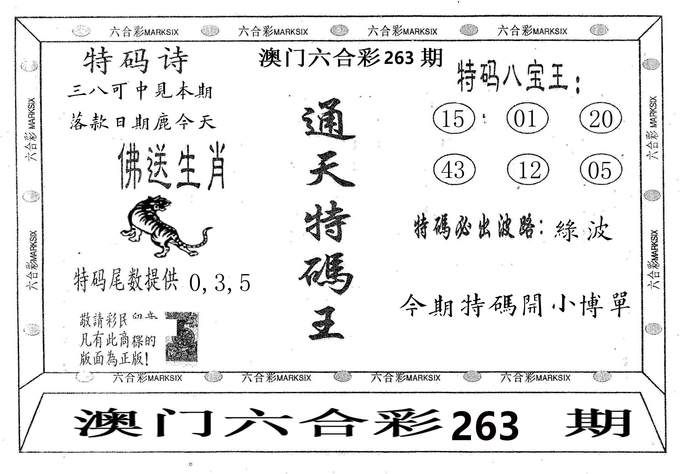 通天特码王 第263期
