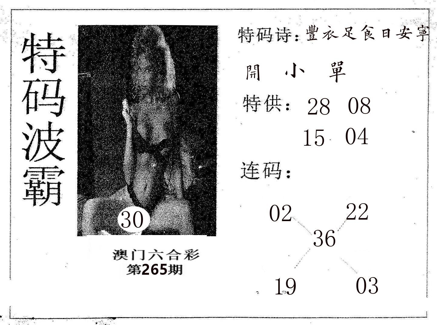 特码波霸 第265期