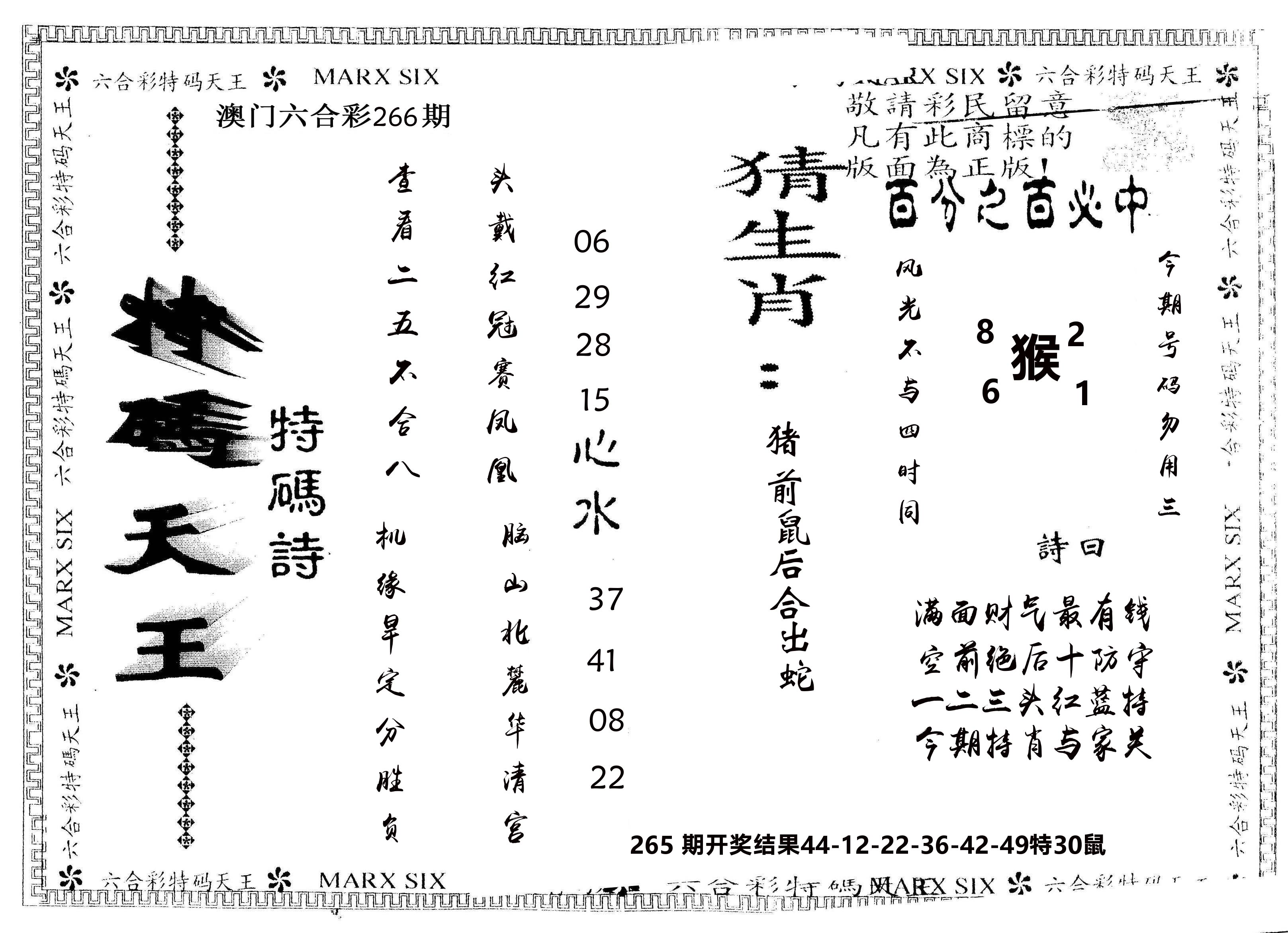 另版特码天王 第266期