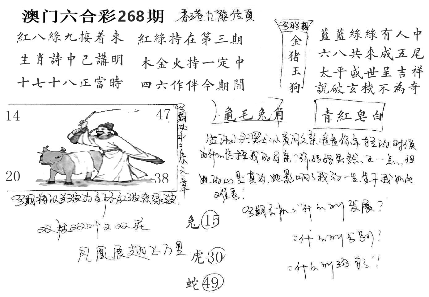 澳门手写九龙 第268期