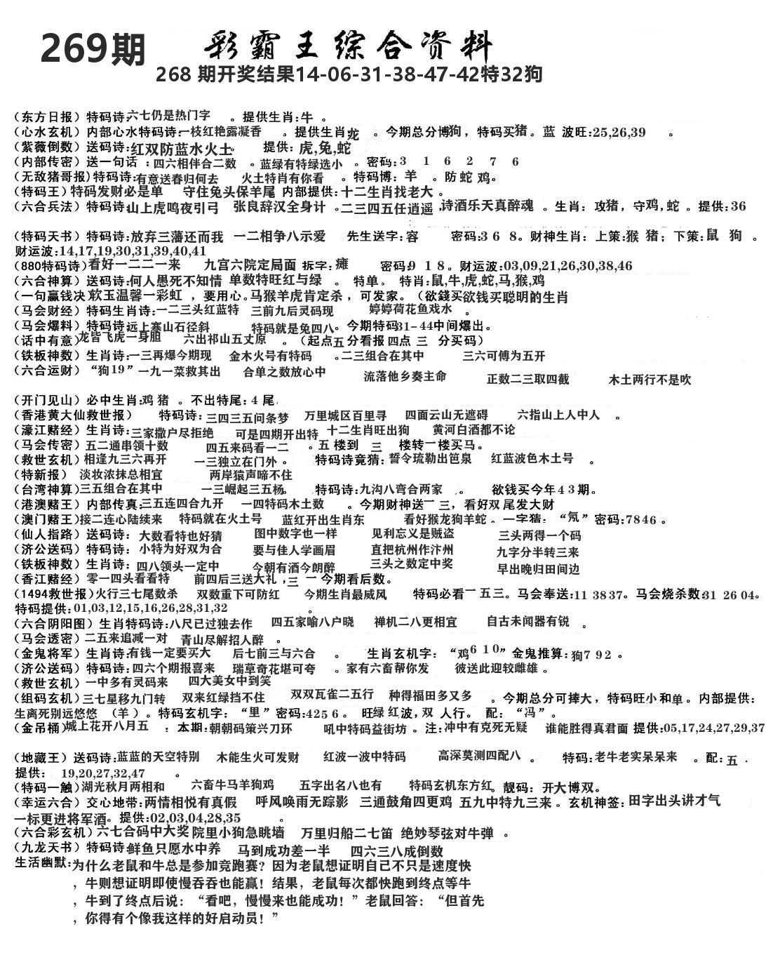 澳门综合资料 第269期