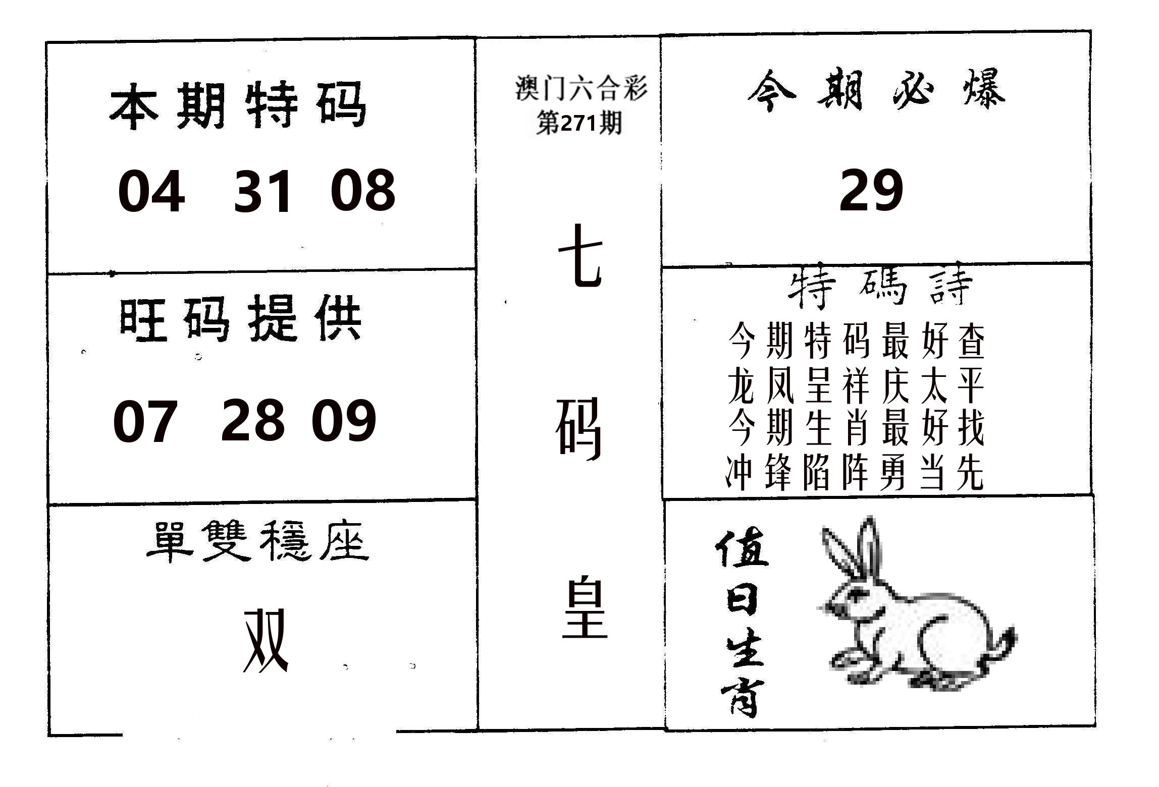 七码皇 第271期