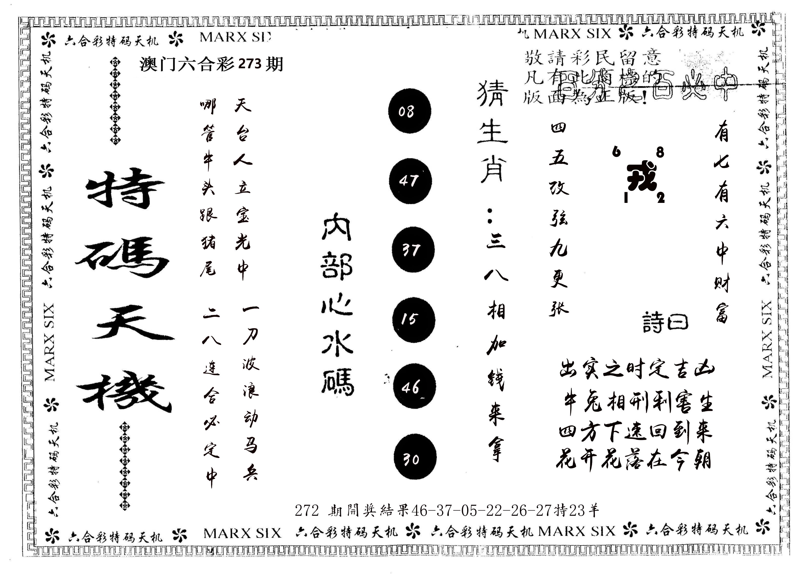 另版特码天机 第273期