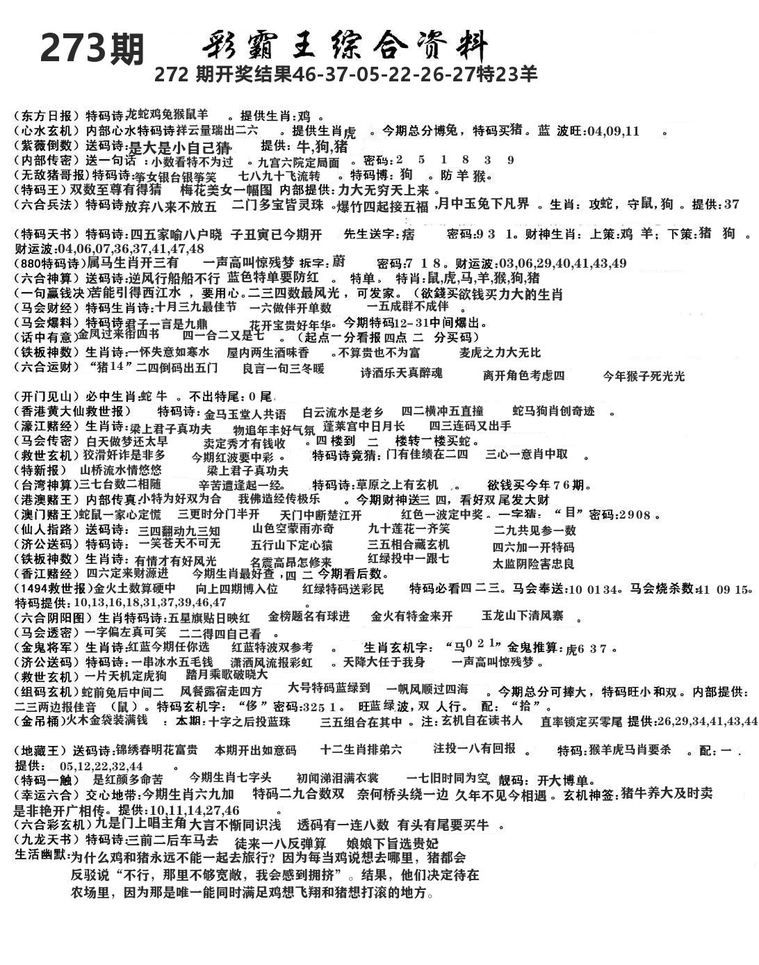 澳门综合资料 第273期