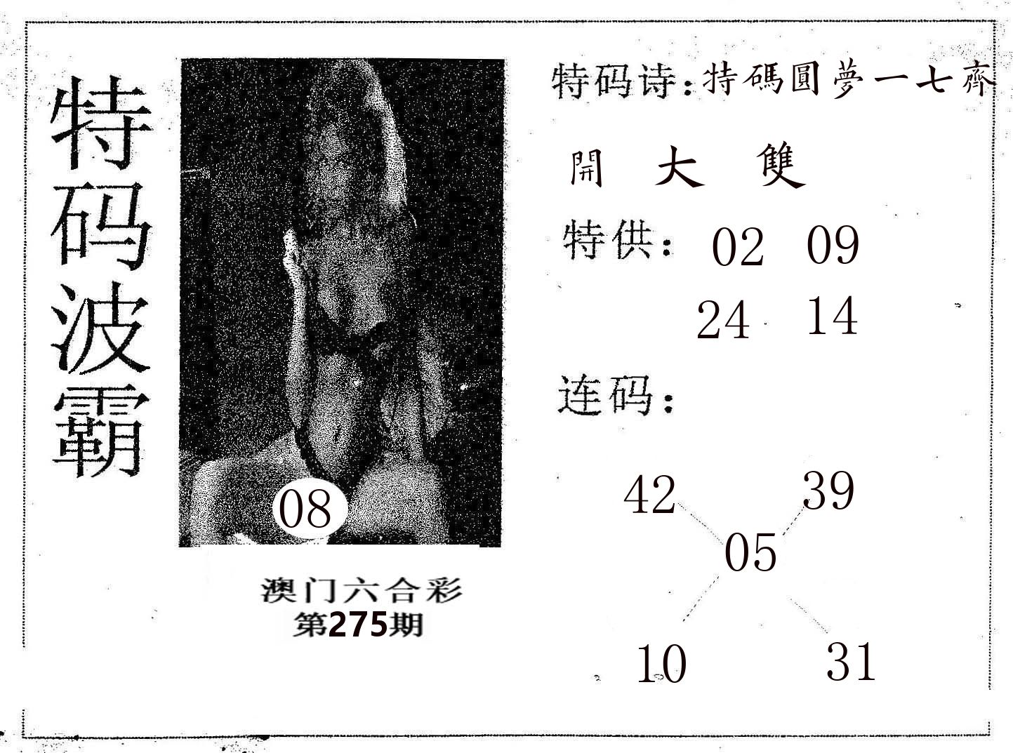 特码波霸 第275期