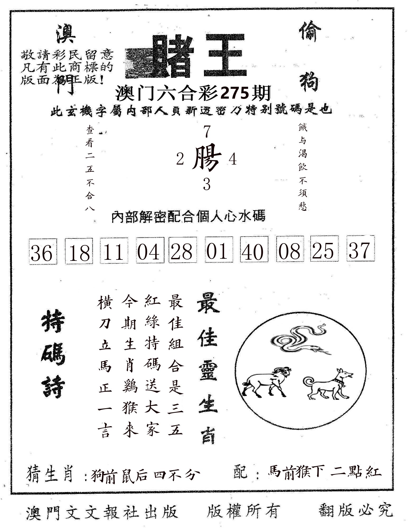 赌王 第275期